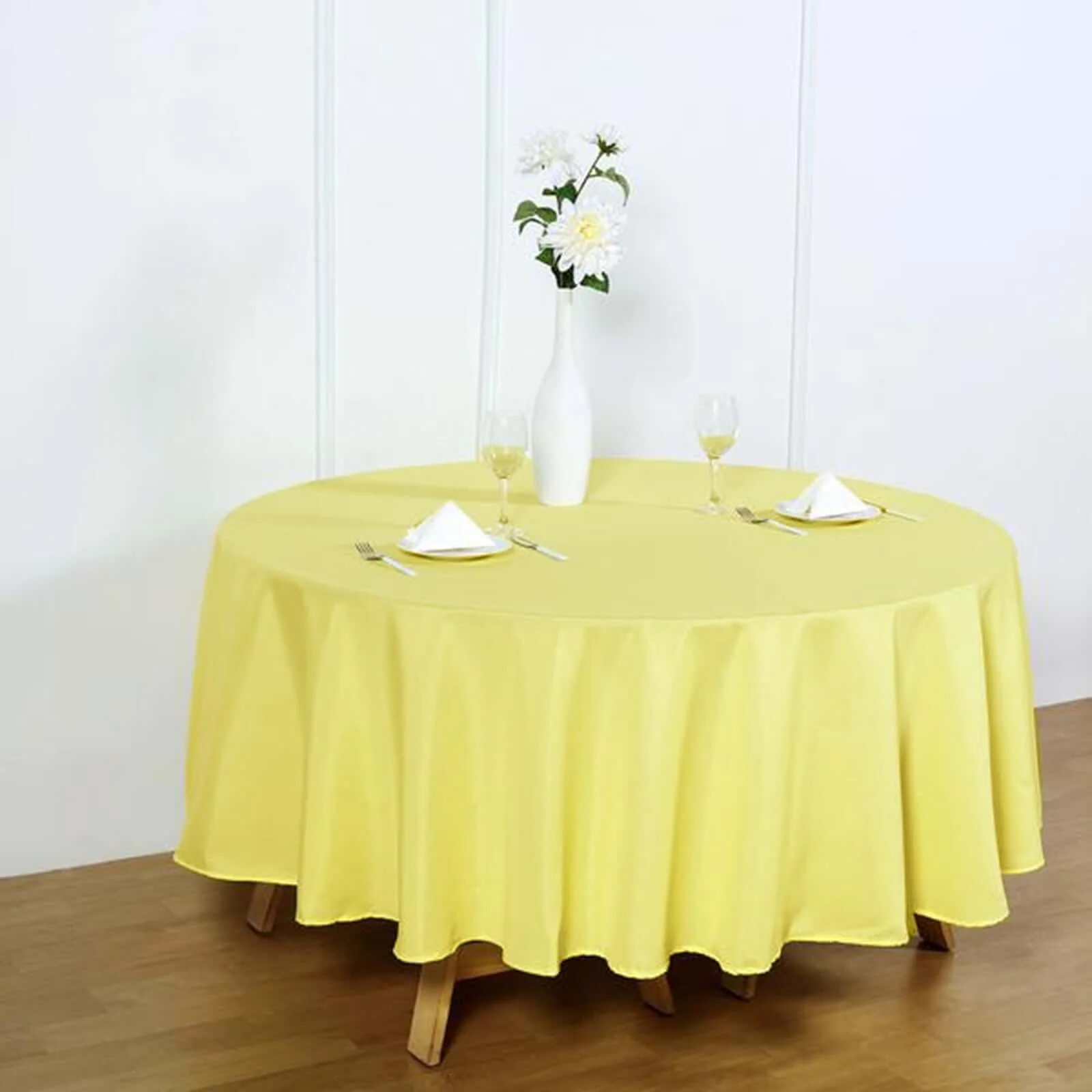Polyester Round Tablecloth 90" Yellow - Reusable & Durable Table Cover - Image 5