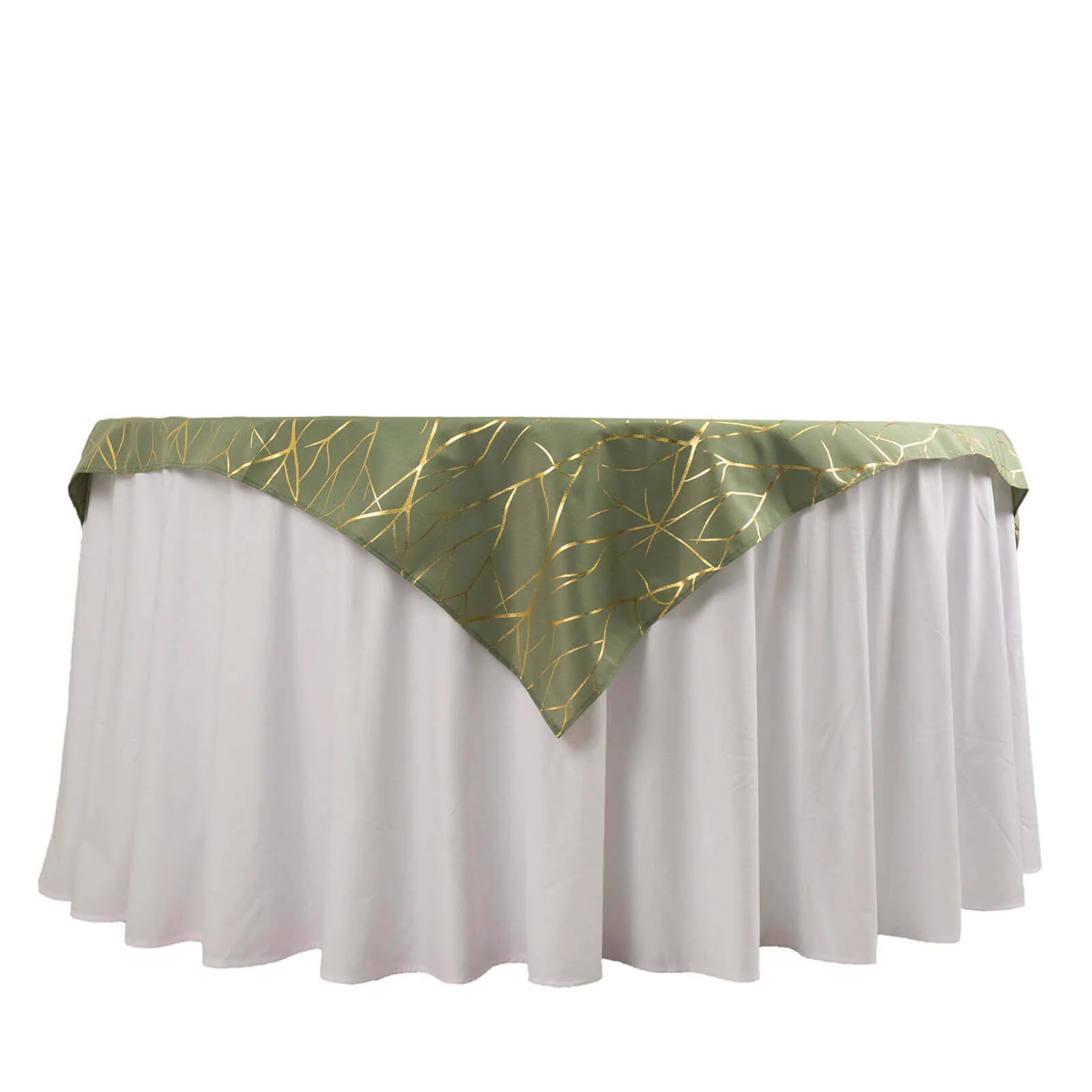 Polyester Square Overlay Tablecloth 54"x54" Dusty Sage Green with Gold Foil Tree Branch Pattern - Wrinkle-Resistant & Durable - Image 8