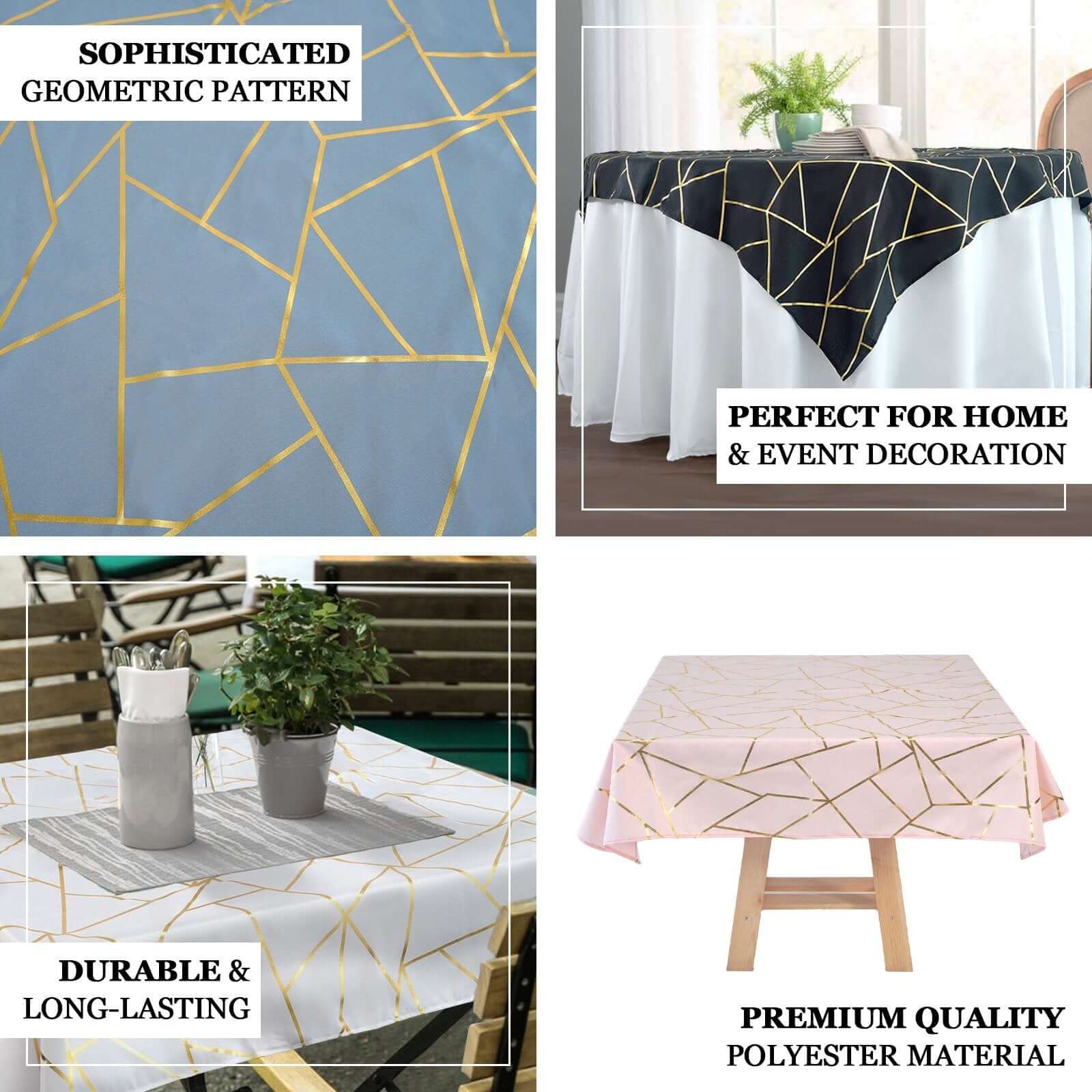 Polyester Square Overlay Tablecloth 54"x54" Sage Green with Gold Foil Geometric Pattern - Wrinkle-Resistant & Durable Table Topper - Image 4