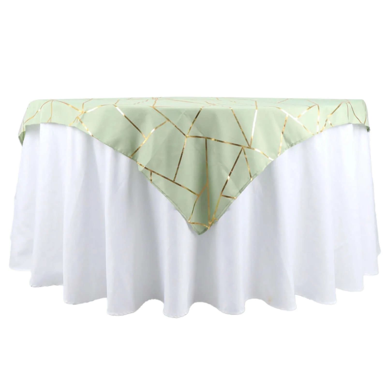 Polyester Square Overlay Tablecloth 54"x54" Sage Green with Gold Foil Geometric Pattern - Wrinkle-Resistant & Durable Table Topper - Image 7