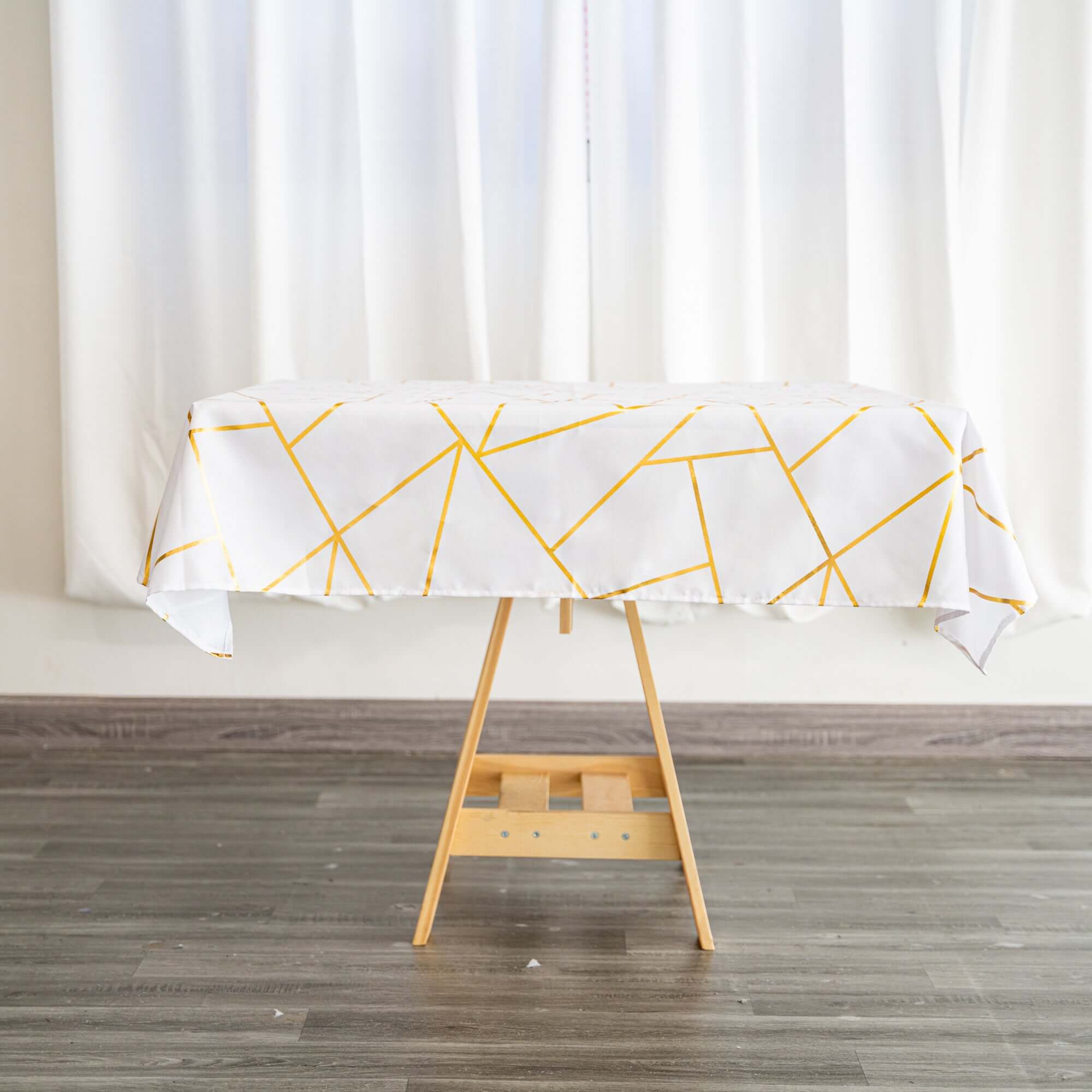 Polyester Square Overlay Tablecloth 54"x54" White with Gold Foil Geometric Pattern - Wrinkle-Resistant and Durable Table Topper for Chic Weddings & Events - Image 11
