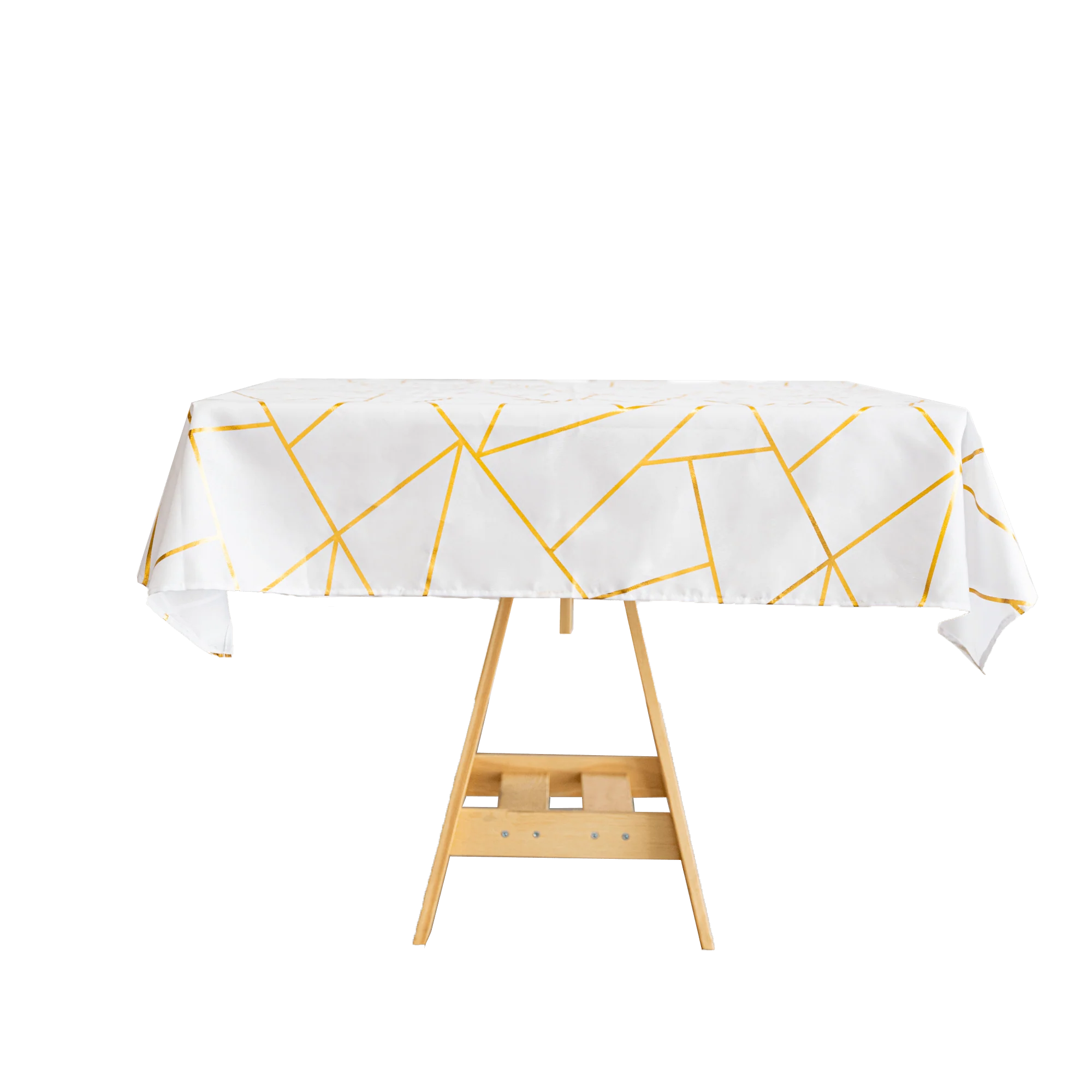 Polyester Square Overlay Tablecloth 54"x54" White with Gold Foil Geometric Pattern - Wrinkle-Resistant and Durable Table Topper for Chic Weddings & Events - Image 12