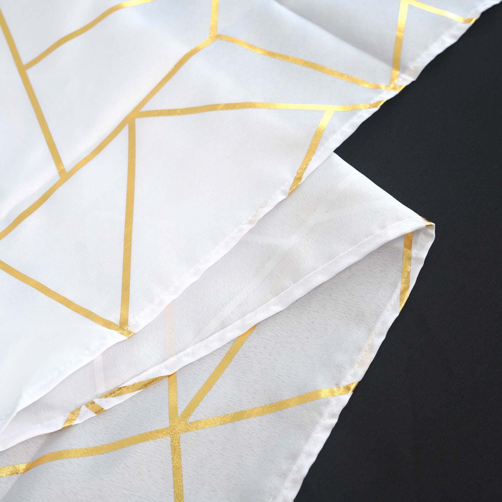 Polyester Square Overlay Tablecloth 54"x54" White with Gold Foil Geometric Pattern - Wrinkle-Resistant and Durable Table Topper for Chic Weddings & Events - Image 20