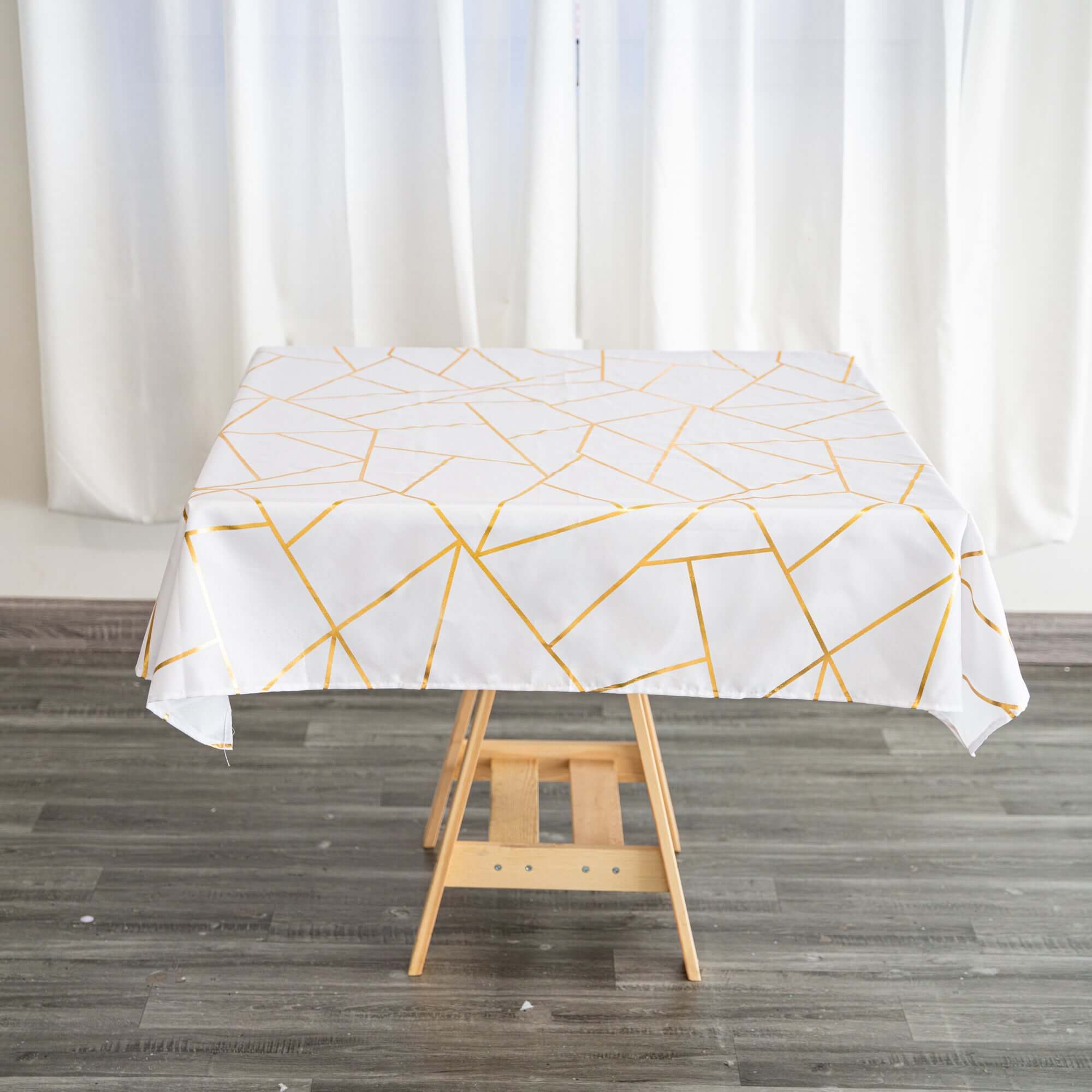 Polyester Square Overlay Tablecloth 54"x54" White with Gold Foil Geometric Pattern - Wrinkle-Resistant and Durable Table Topper for Chic Weddings & Events - Image 23
