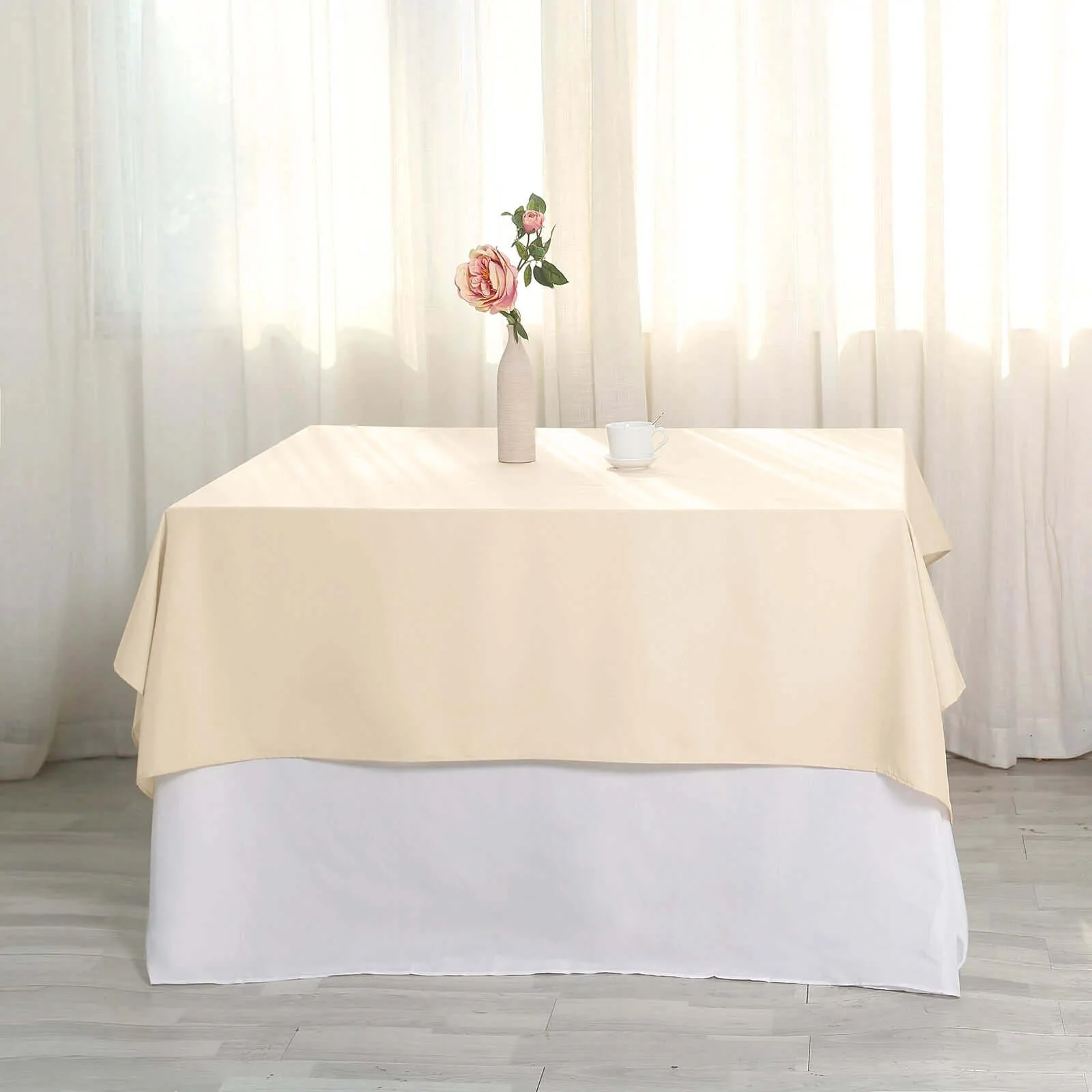 Polyester Square Table Overlay 54"x54" Beige - Wrinkle-Resistant Table Topper - Image 2