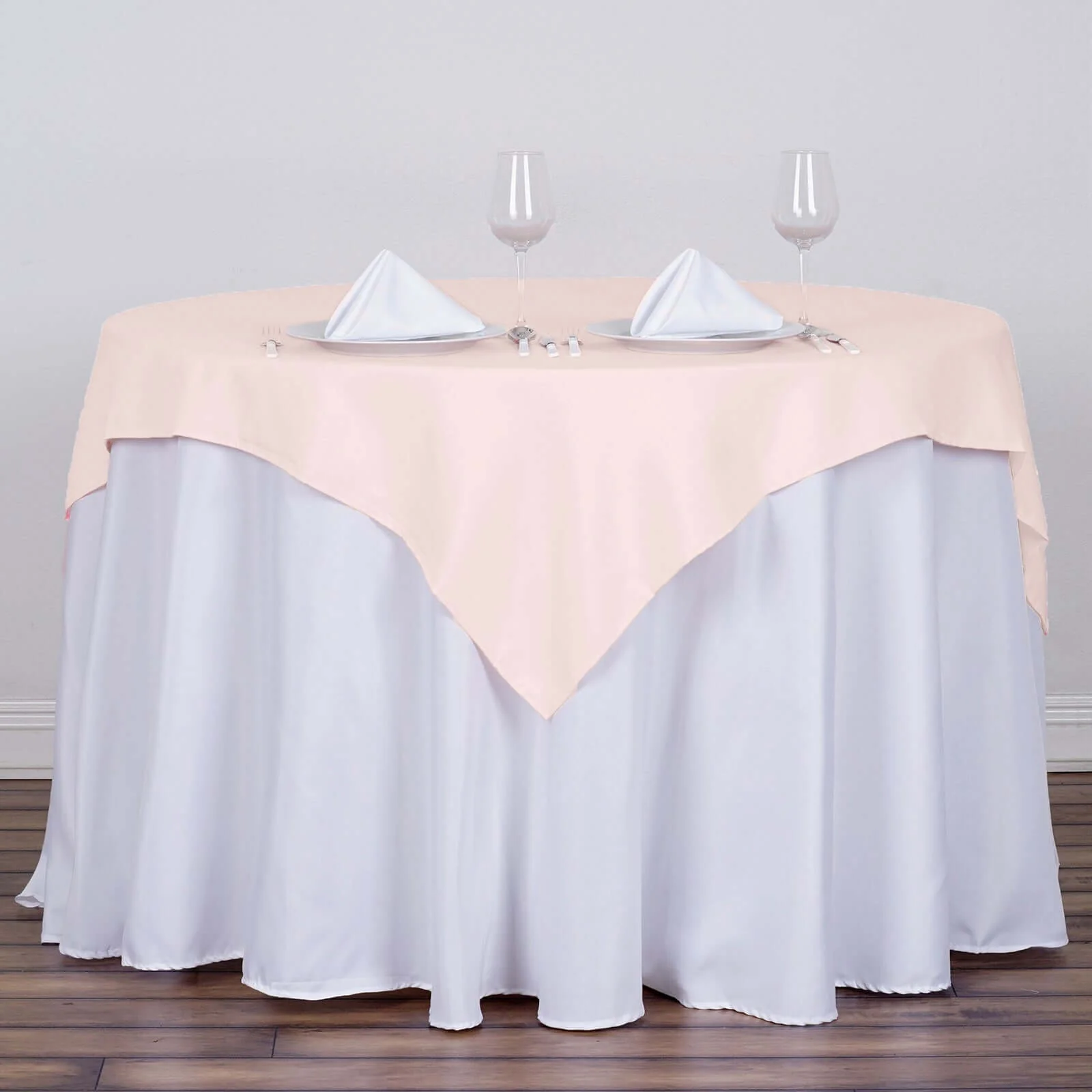 Polyester Square Table Overlay 54"x54" Blush - Wrinkle-Resistant Table Topper