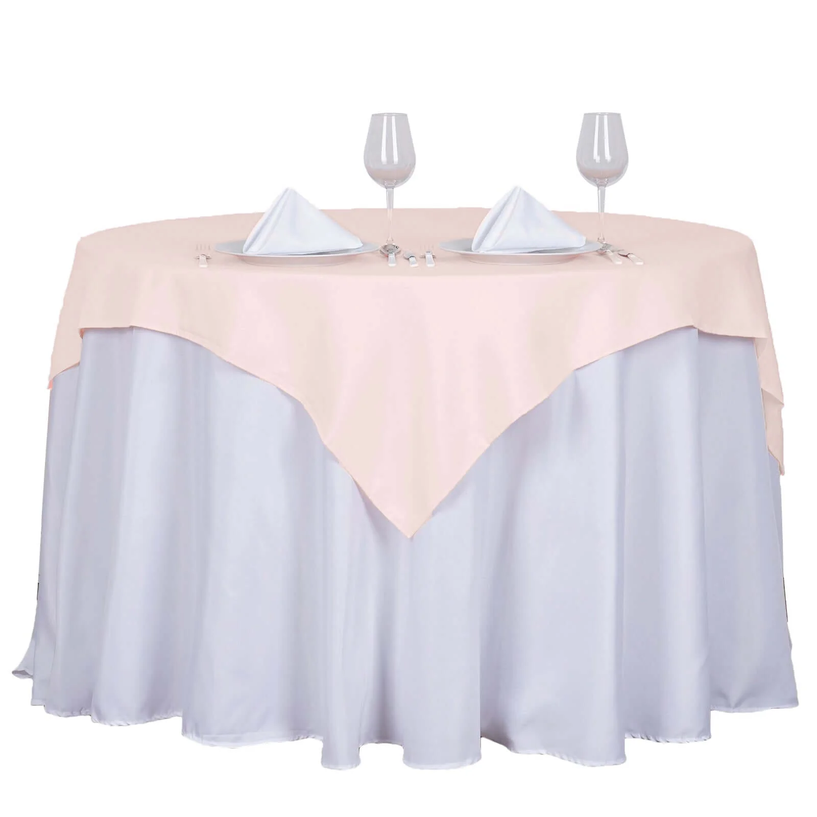 Polyester Square Table Overlay 54"x54" Blush - Wrinkle-Resistant Table Topper - Image 6