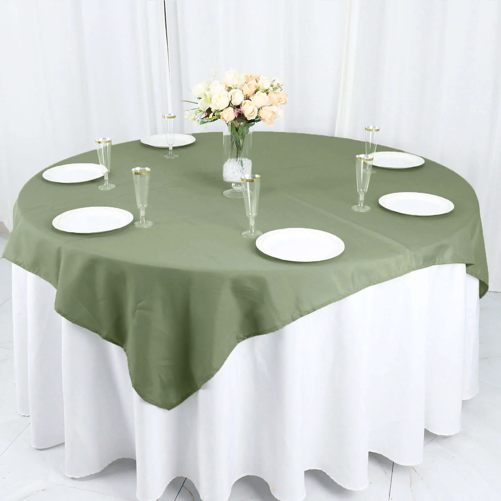 Polyester Square Table Overlay 54"x54" Dusty Sage Green - Wrinkle-Resistant Table Topper - Image 3