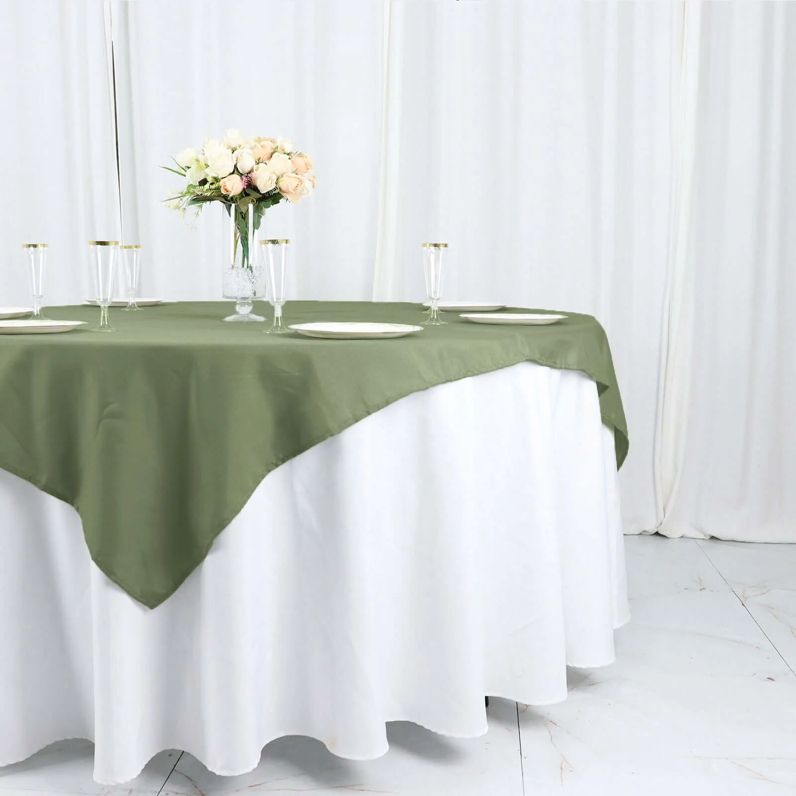 Polyester Square Table Overlay 54"x54" Dusty Sage Green - Wrinkle-Resistant Table Topper - Image 8