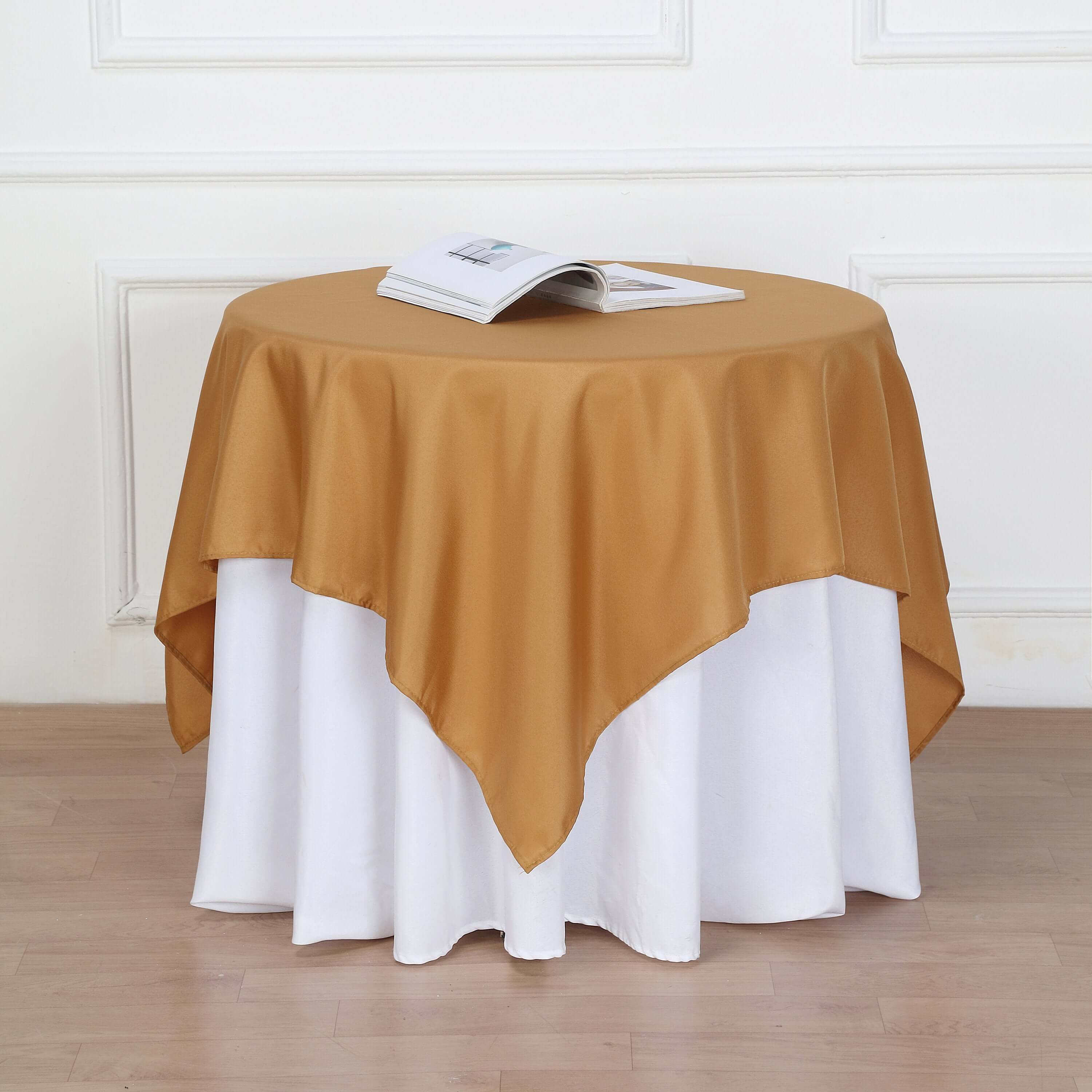 Polyester Square Table Overlay 54"x54" Gold - Wrinkle-Resistant Table Topper for Classy Weddings & Events
