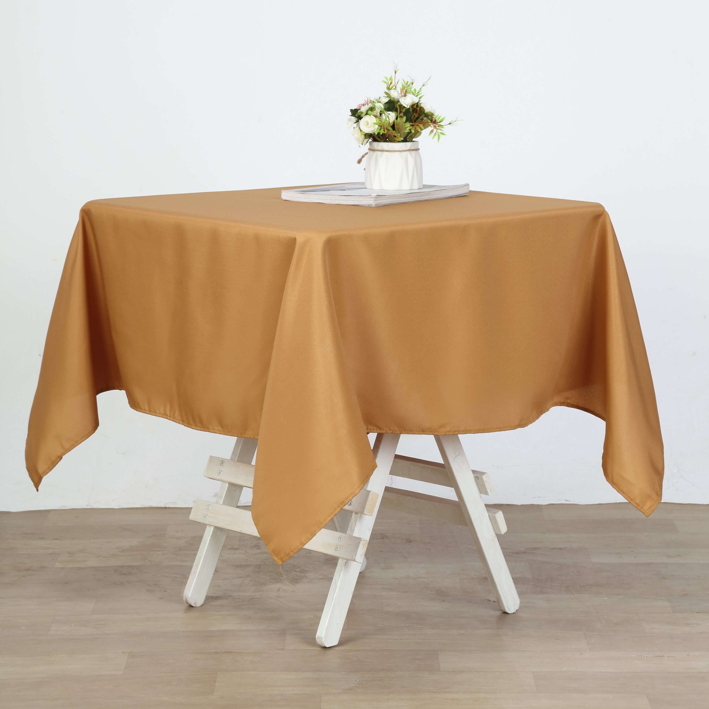 Polyester Square Table Overlay 54"x54" Gold - Wrinkle-Resistant Table Topper for Classy Weddings & Events - Image 5