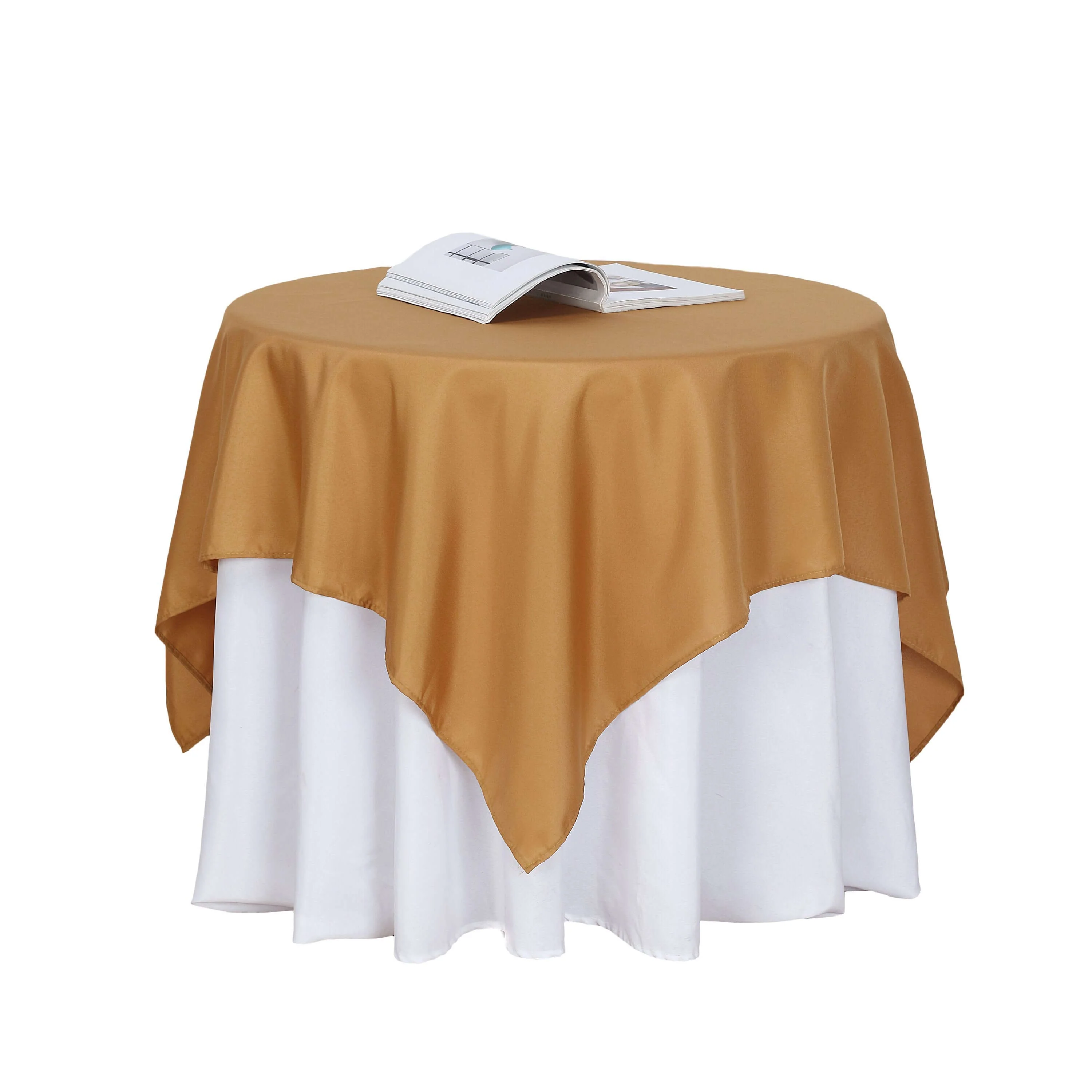 Polyester Square Table Overlay 54"x54" Gold - Wrinkle-Resistant Table Topper for Classy Weddings & Events - Image 8