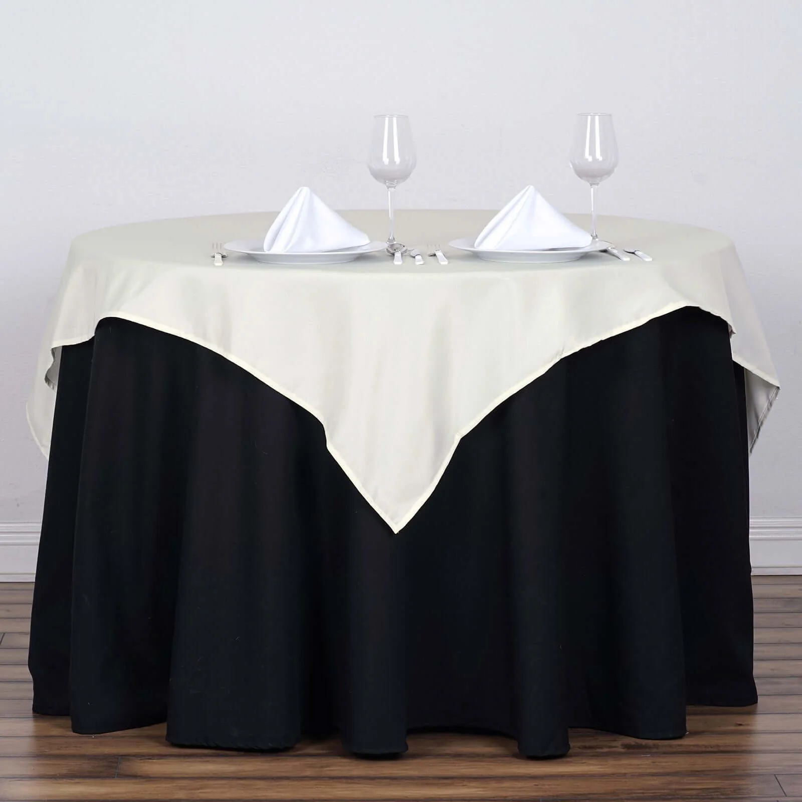 Polyester Square Table Overlay 54"x54" Ivory - Wrinkle-Resistant Table Topper