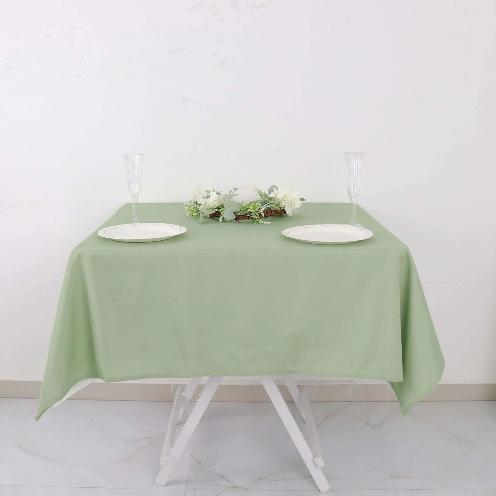 Polyester Square Table Overlay 54"x54" Sage Green - Wrinkle-Resistant Table Topper - Image 2