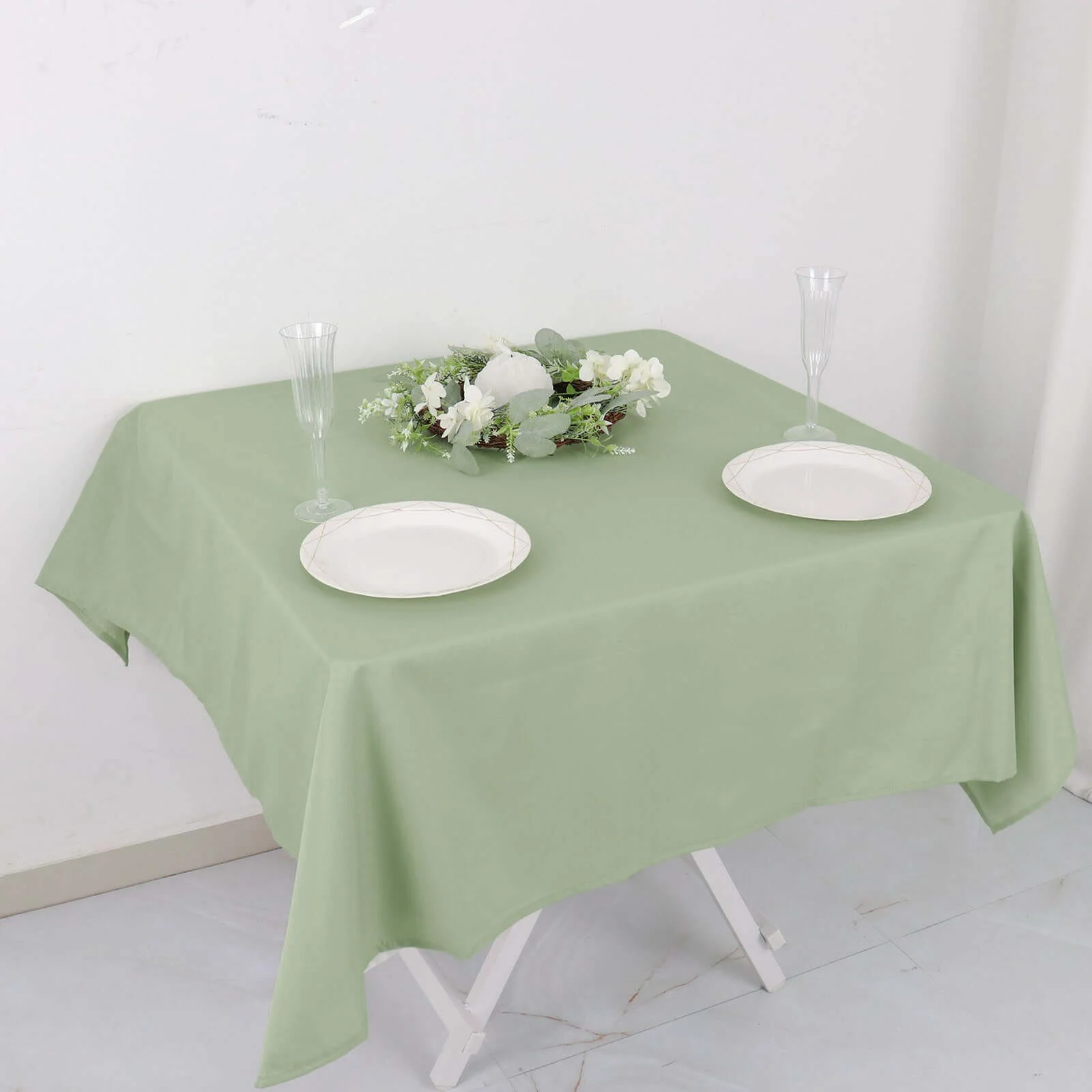 Polyester Square Table Overlay 54"x54" Sage Green - Wrinkle-Resistant Table Topper - Image 6