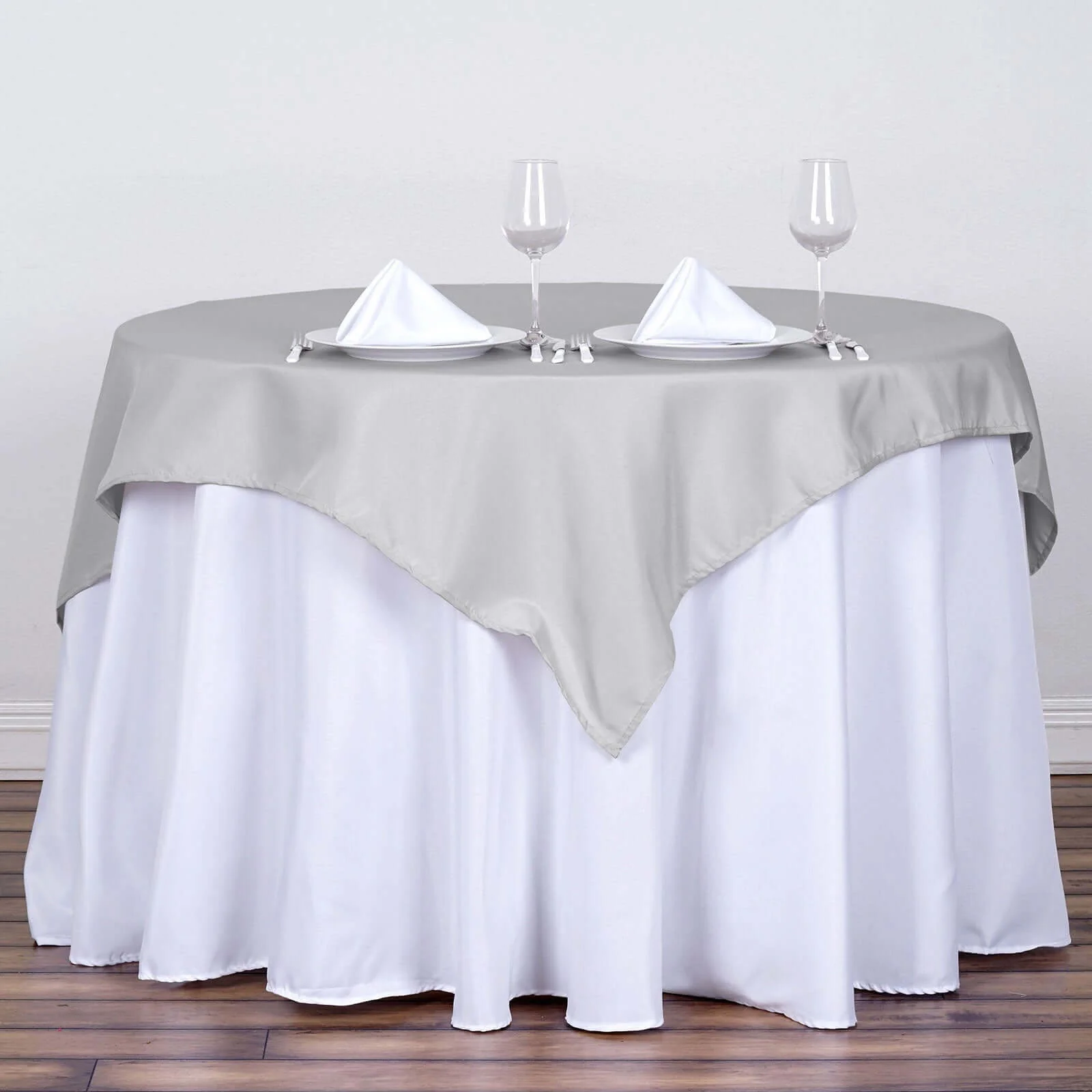 Polyester Square Table Overlay 54"x54" Silver - Wrinkle-Resistant Table Topper