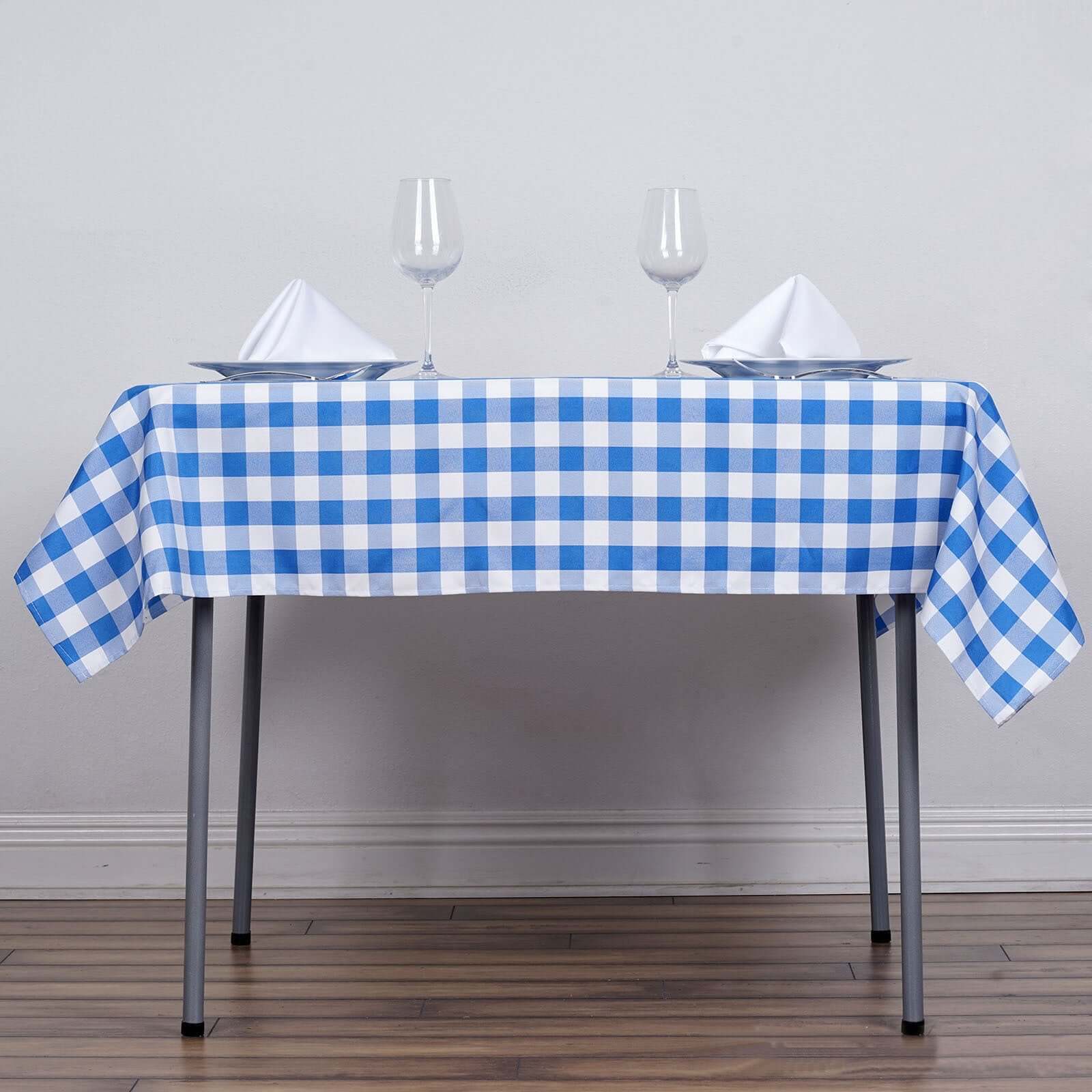 Polyester Square Table Overlay 54"x54" White/Blue Checkered Buffalo Plaid Tablecloth Topper - Image 2