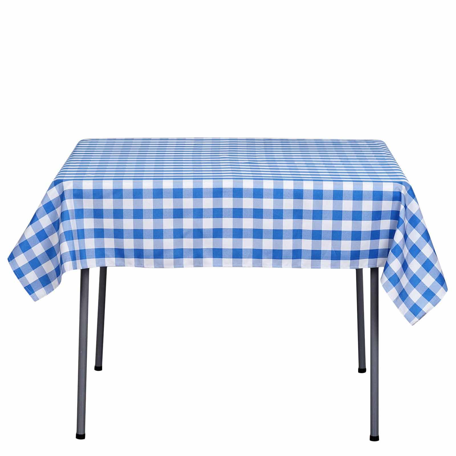 Polyester Square Table Overlay 54"x54" White/Blue Checkered Buffalo Plaid Tablecloth Topper - Image 6