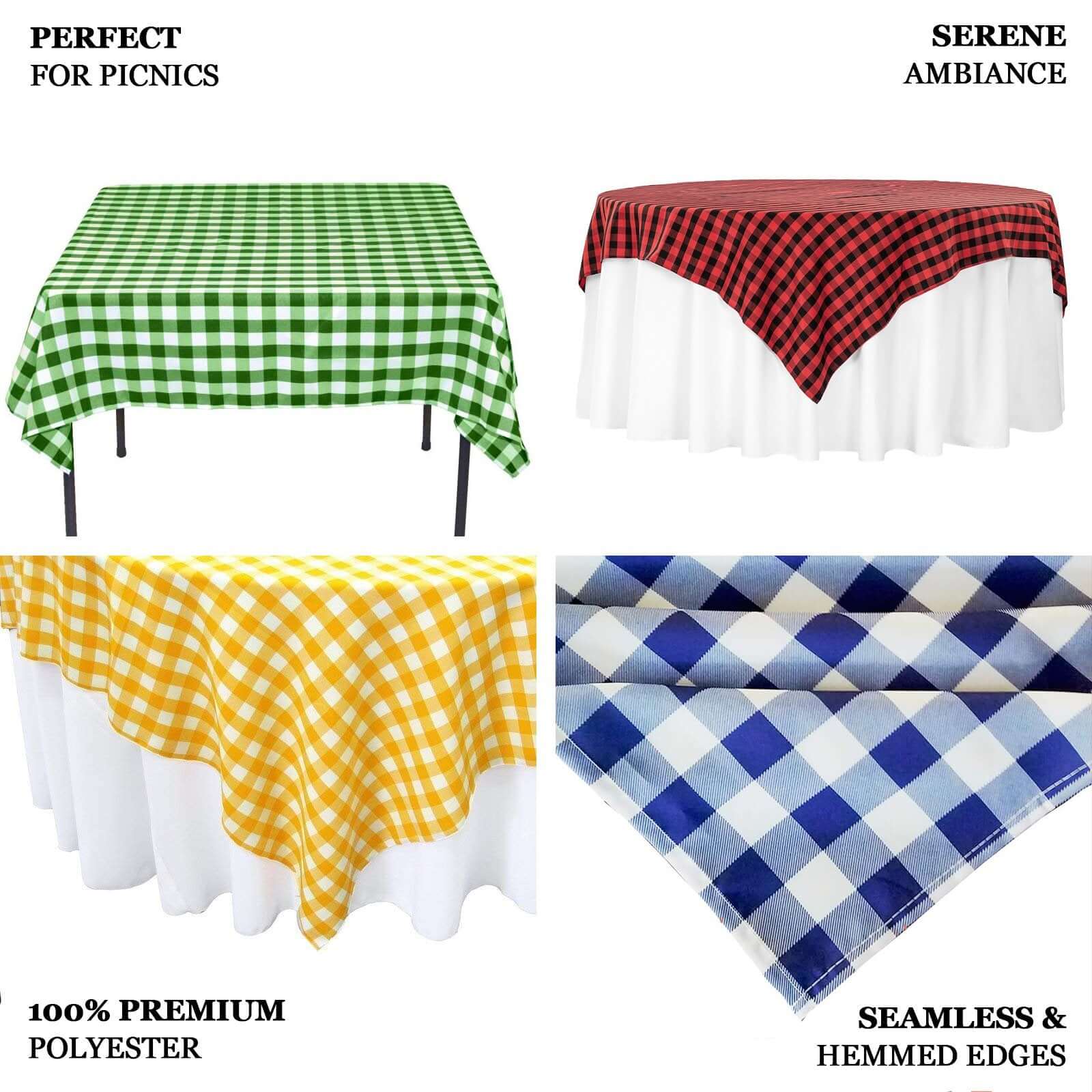 Polyester Square Table Overlay 54"x54" White/Green Checkered Buffalo Plaid Tablecloth Topper - Image 3