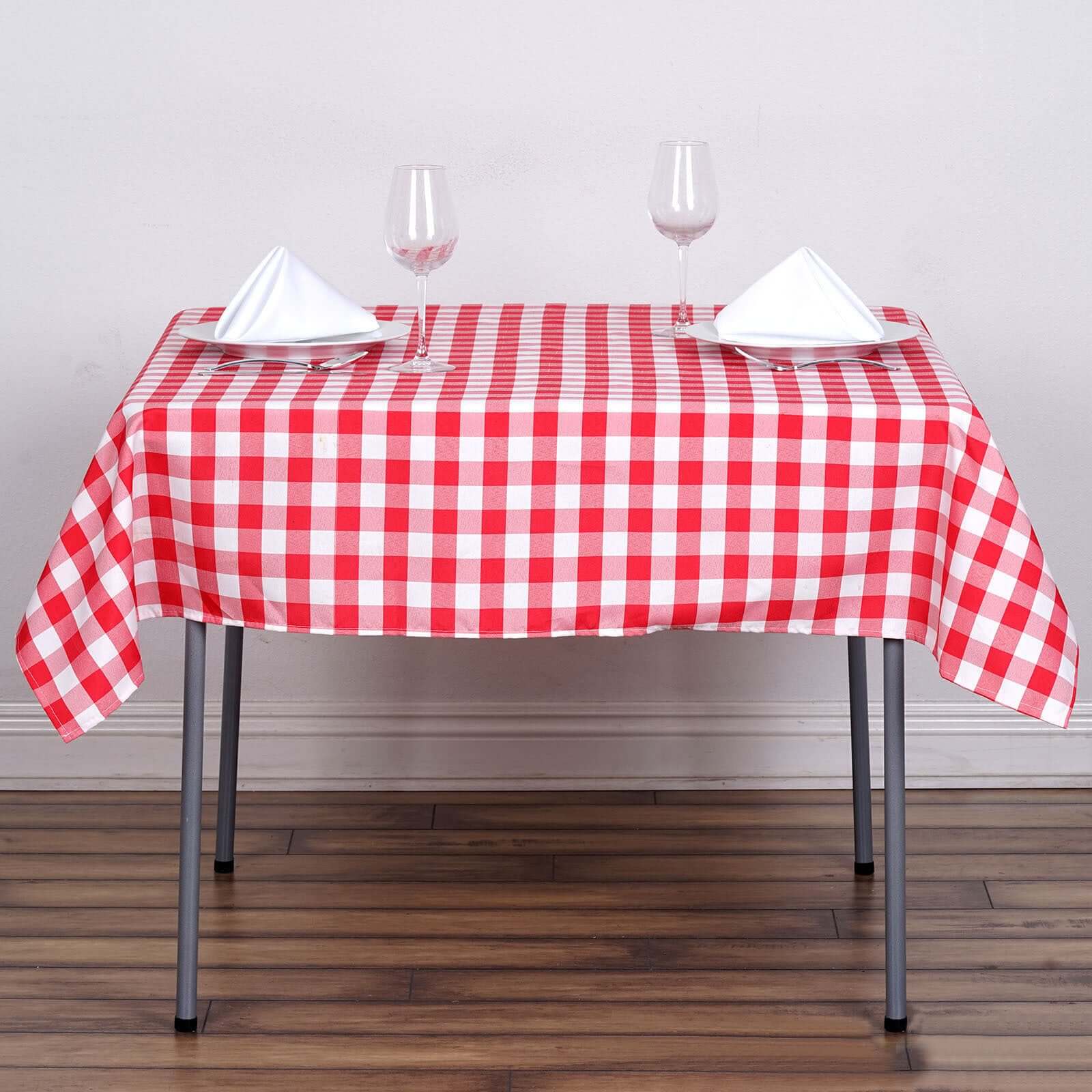 Polyester Square Table Overlay 54"x54" White/Red with Checkered Buffalo Plaid Design - Modern Style for Dining - Image 2