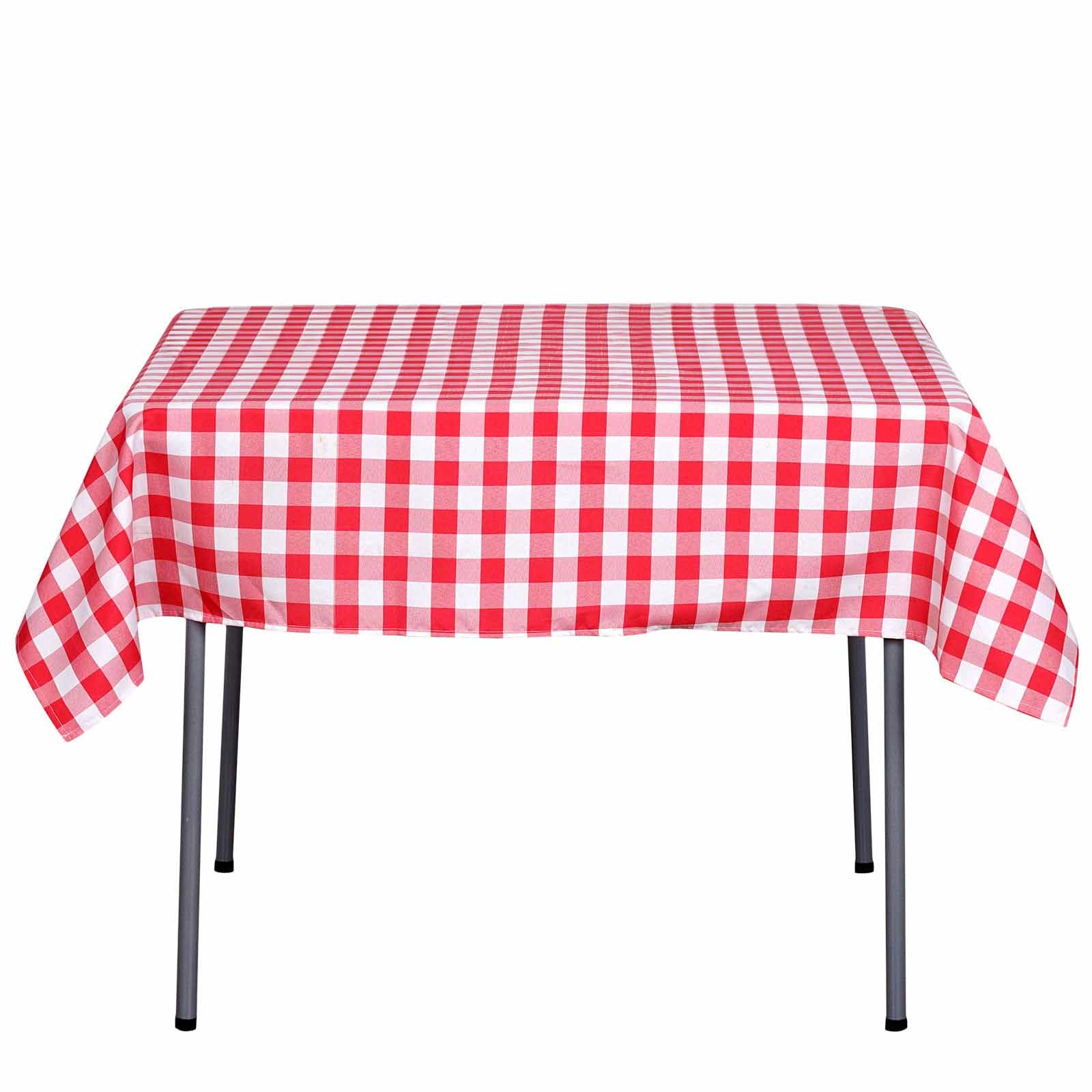 Polyester Square Table Overlay 54"x54" White/Red with Checkered Buffalo Plaid Design - Modern Style for Dining - Image 6