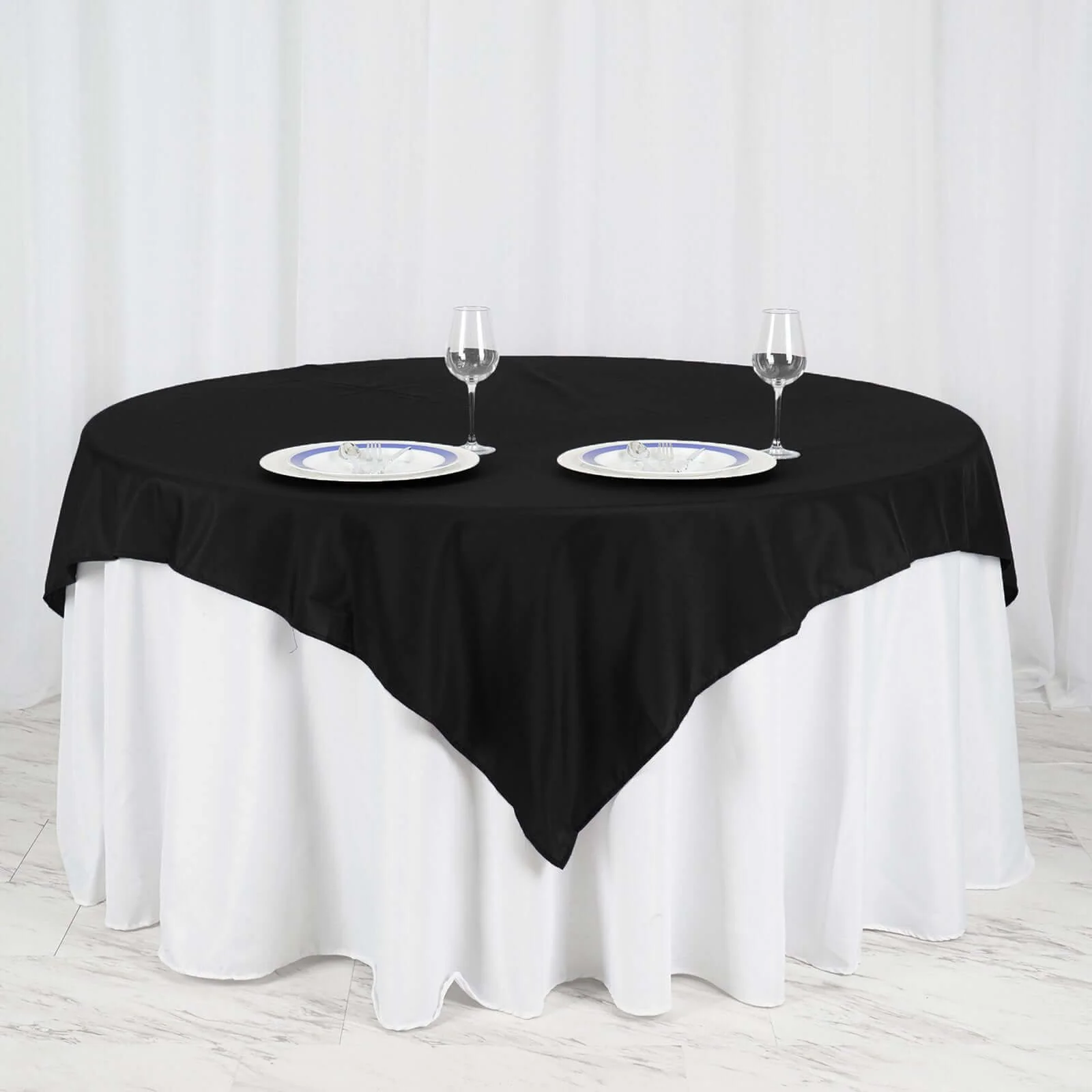 Polyester Square Table Overlay 70"x70" Black - Wrinkle-Resistant Table Topper for Weddings & Events