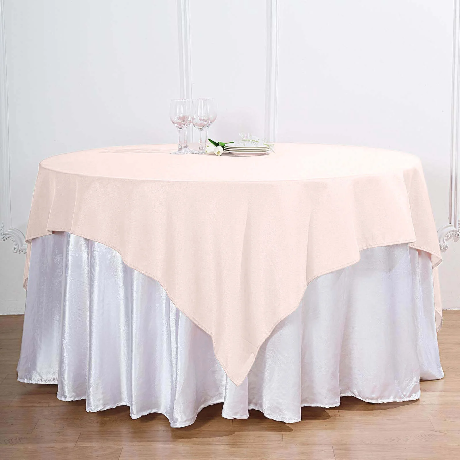 Polyester Square Table Overlay 70"x70" Blush - Wrinkle-Resistant Table Topper