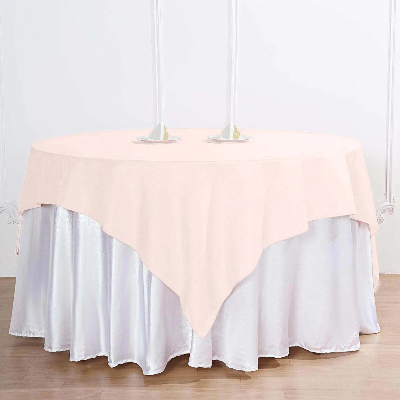 Polyester Square Table Overlay 70"x70" Blush - Wrinkle-Resistant Table Topper - Image 5
