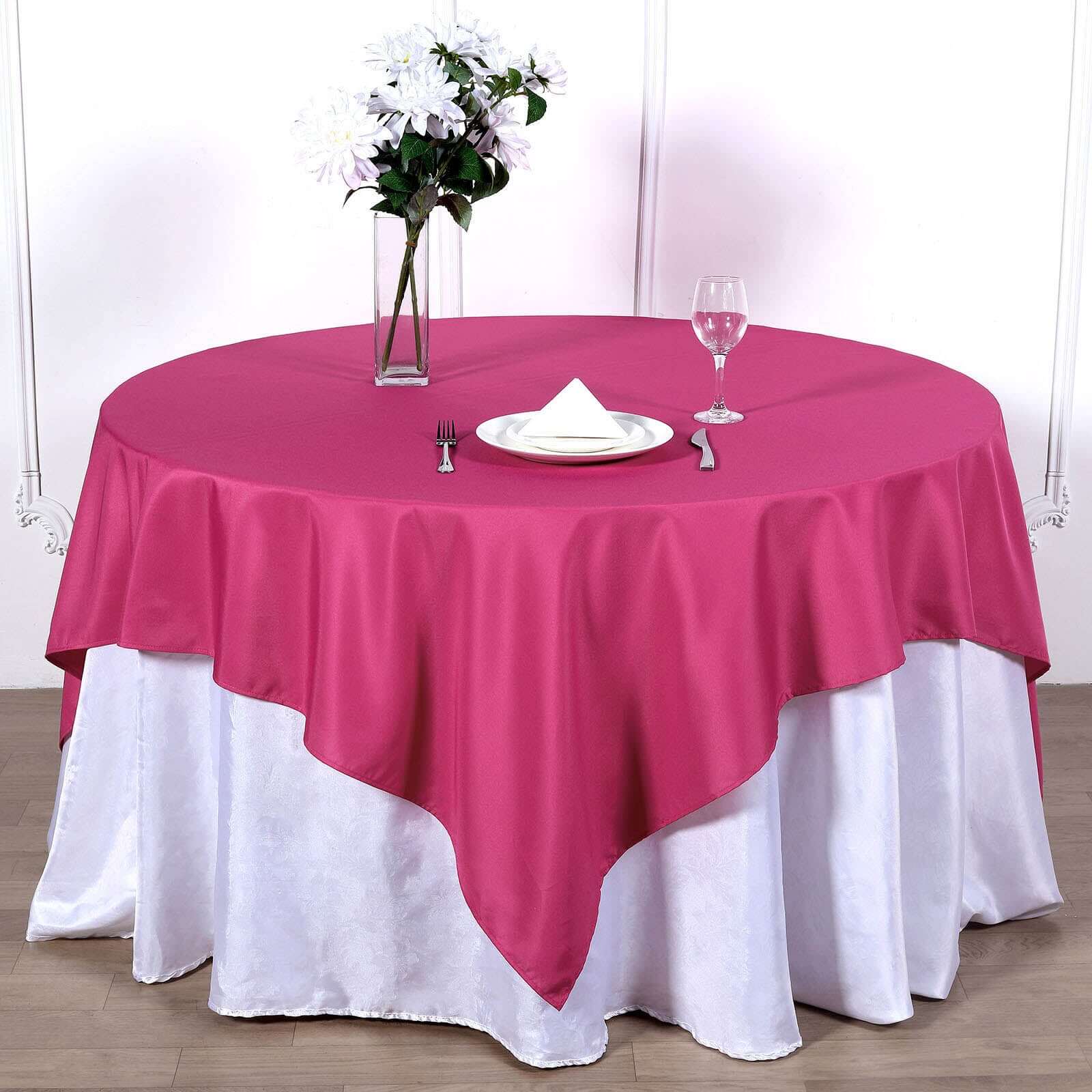 Polyester Square Table Overlay 70"x70" Fuchsia - Wrinkle-Resistant Table Topper - Image 2