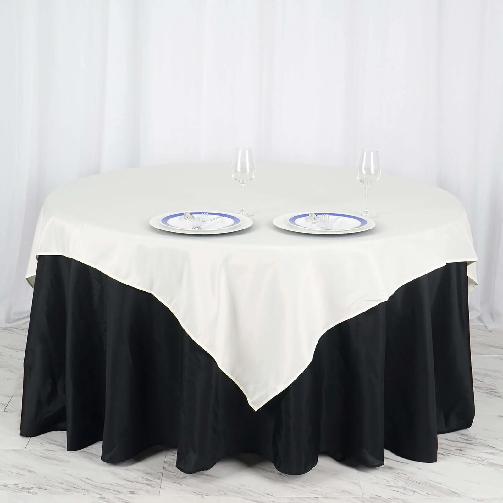 Polyester Square Table Overlay 70"x70" Ivory - Wrinkle-Resistant Table Topper - Image 2