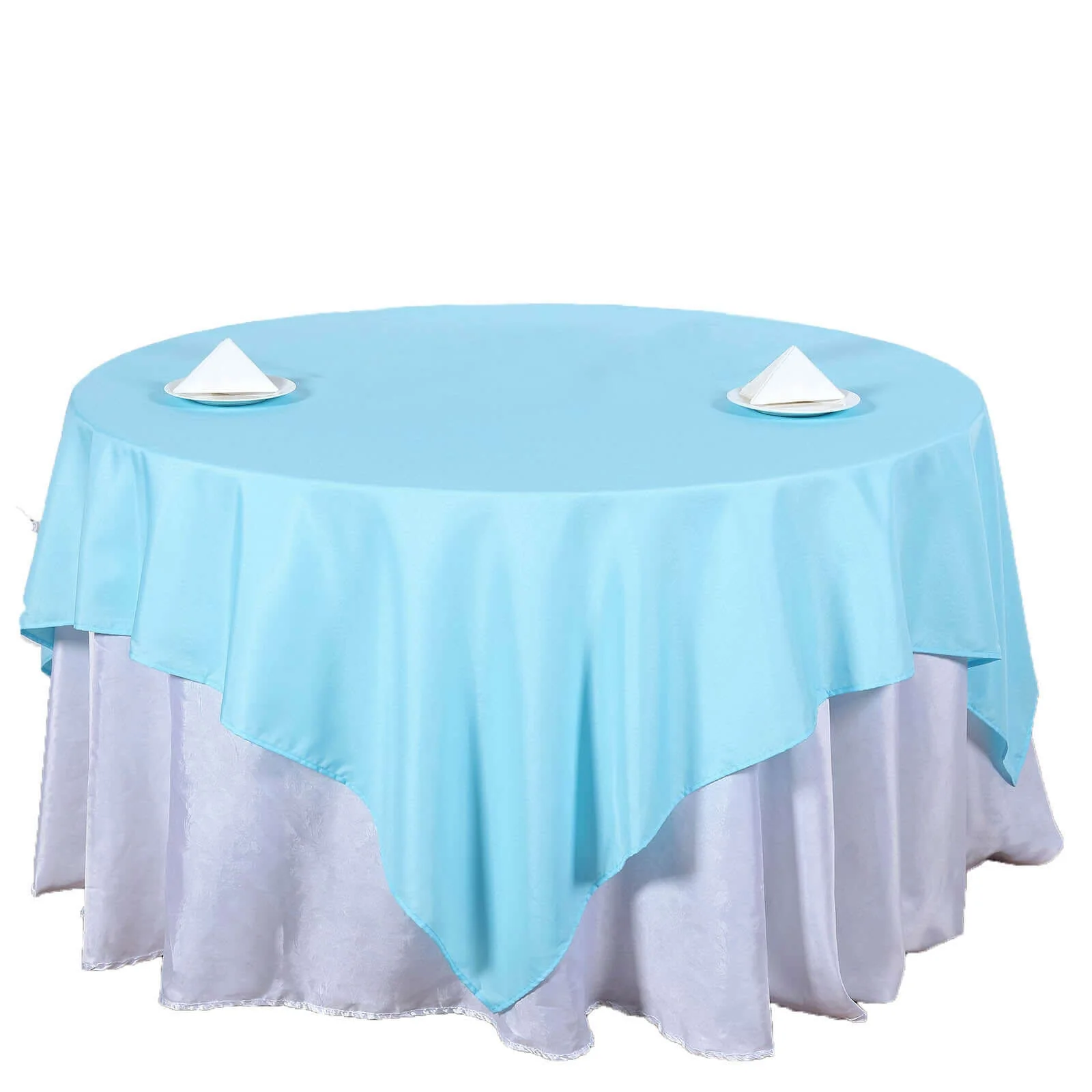 Polyester Square Table Overlay 70"x70" Light Blue - Wrinkle-Resistant Table Topper - Image 6