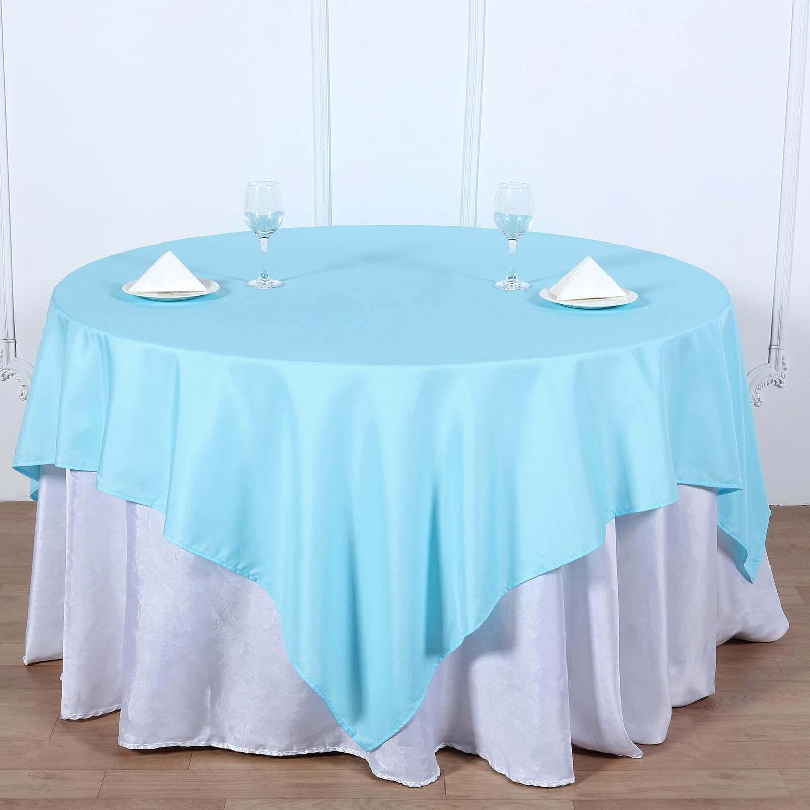 Polyester Square Table Overlay 70"x70" Light Blue - Wrinkle-Resistant Table Topper - Image 8