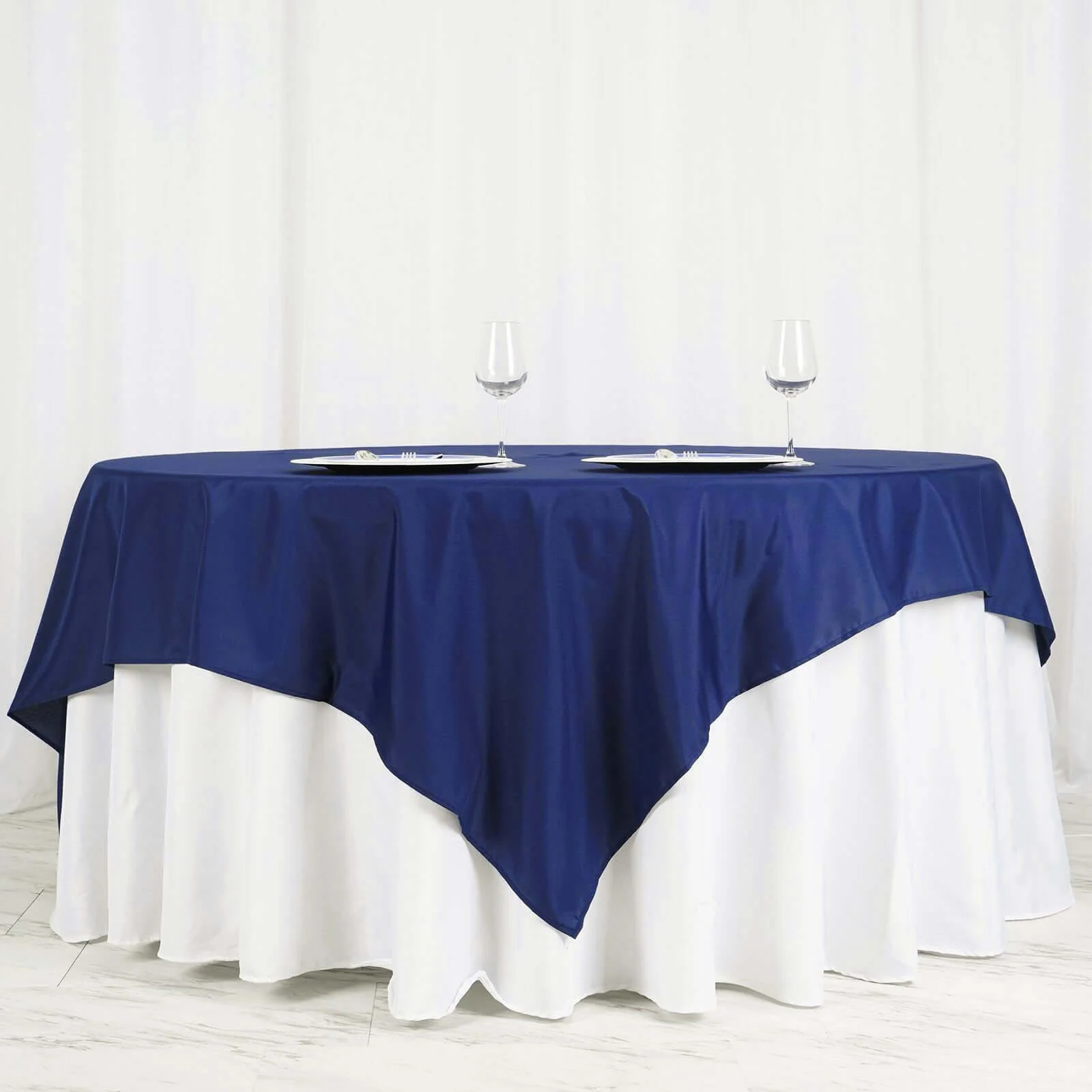 Polyester Square Table Overlay 70"x70" Navy Blue - Wrinkle-Resistant Table Topper - Image 2