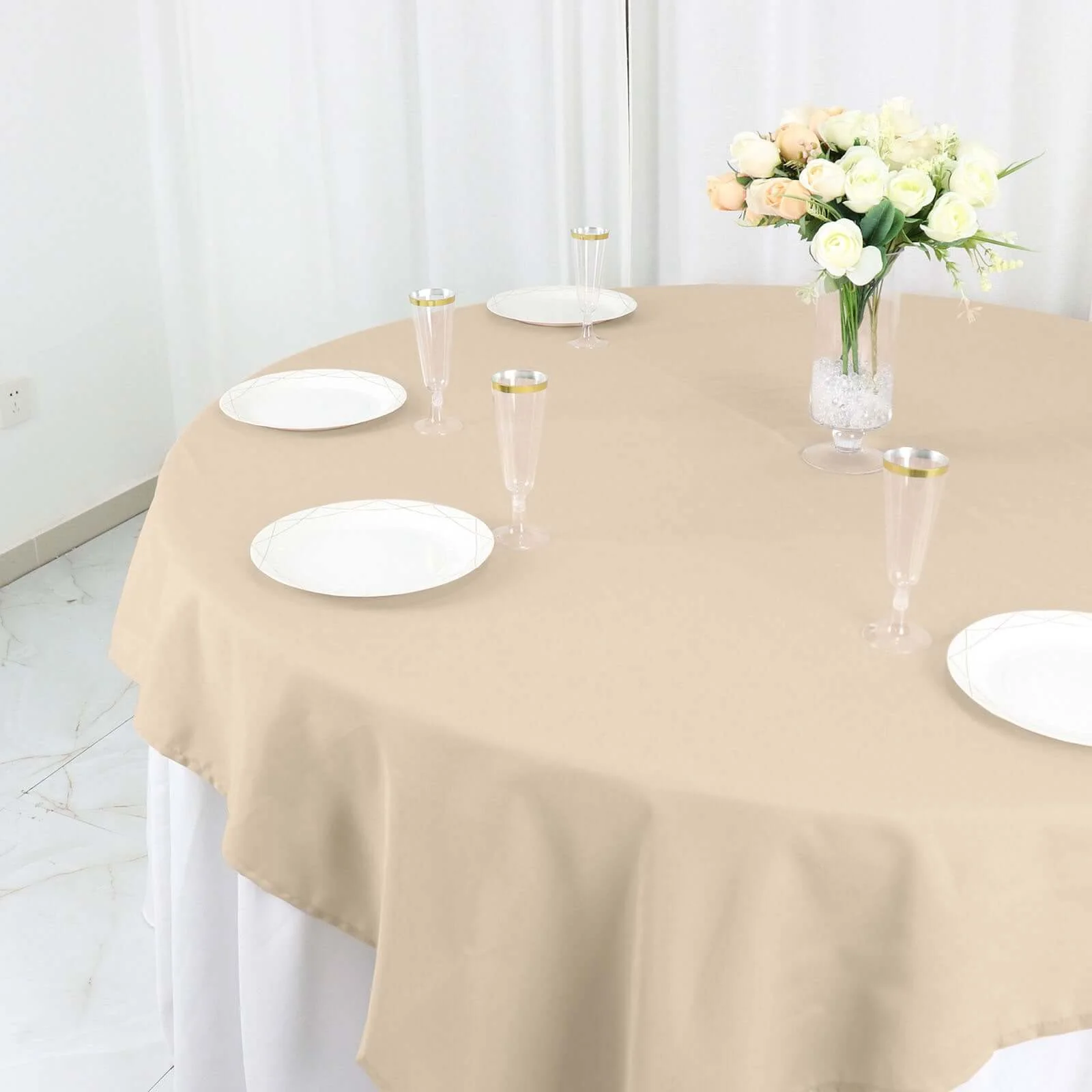 Polyester Square Table Overlay 70"x70" Nude - Wrinkle-Resistant Table Topper - Image 2