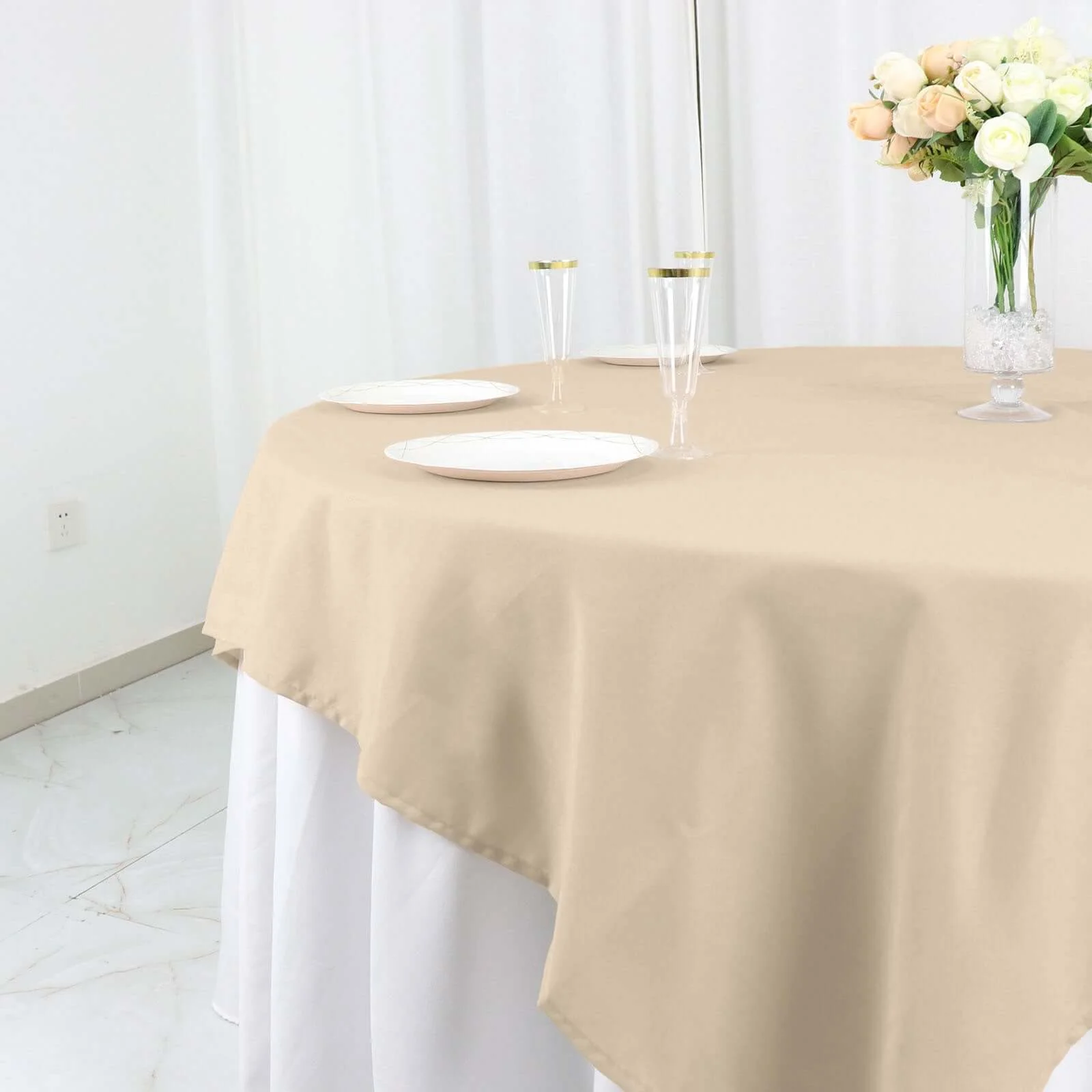 Polyester Square Table Overlay 70"x70" Nude - Wrinkle-Resistant Table Topper - Image 8