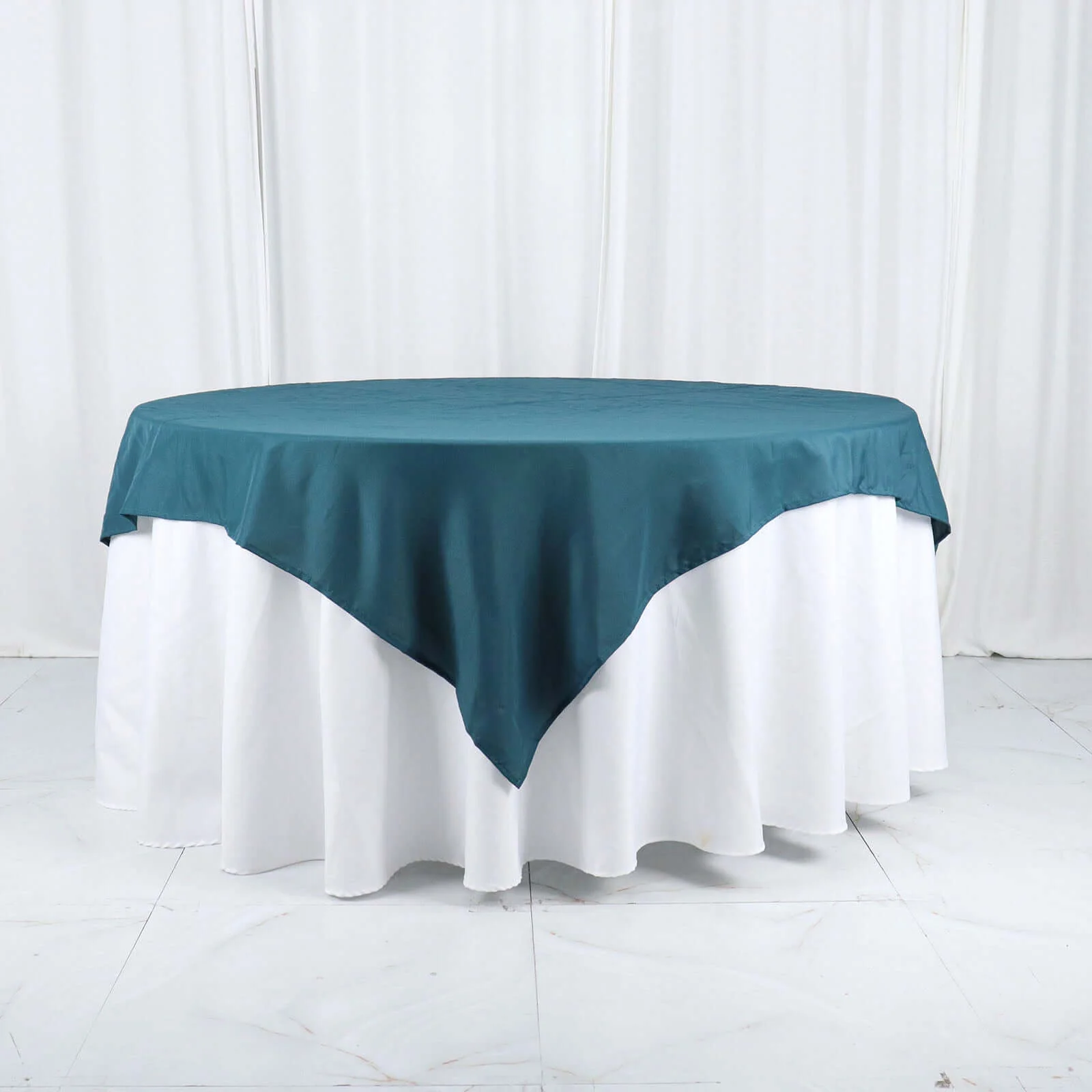 Polyester Square Table Overlay 70"x70" Peacock Teal - Wrinkle-Resistant Table Topper - Image 6