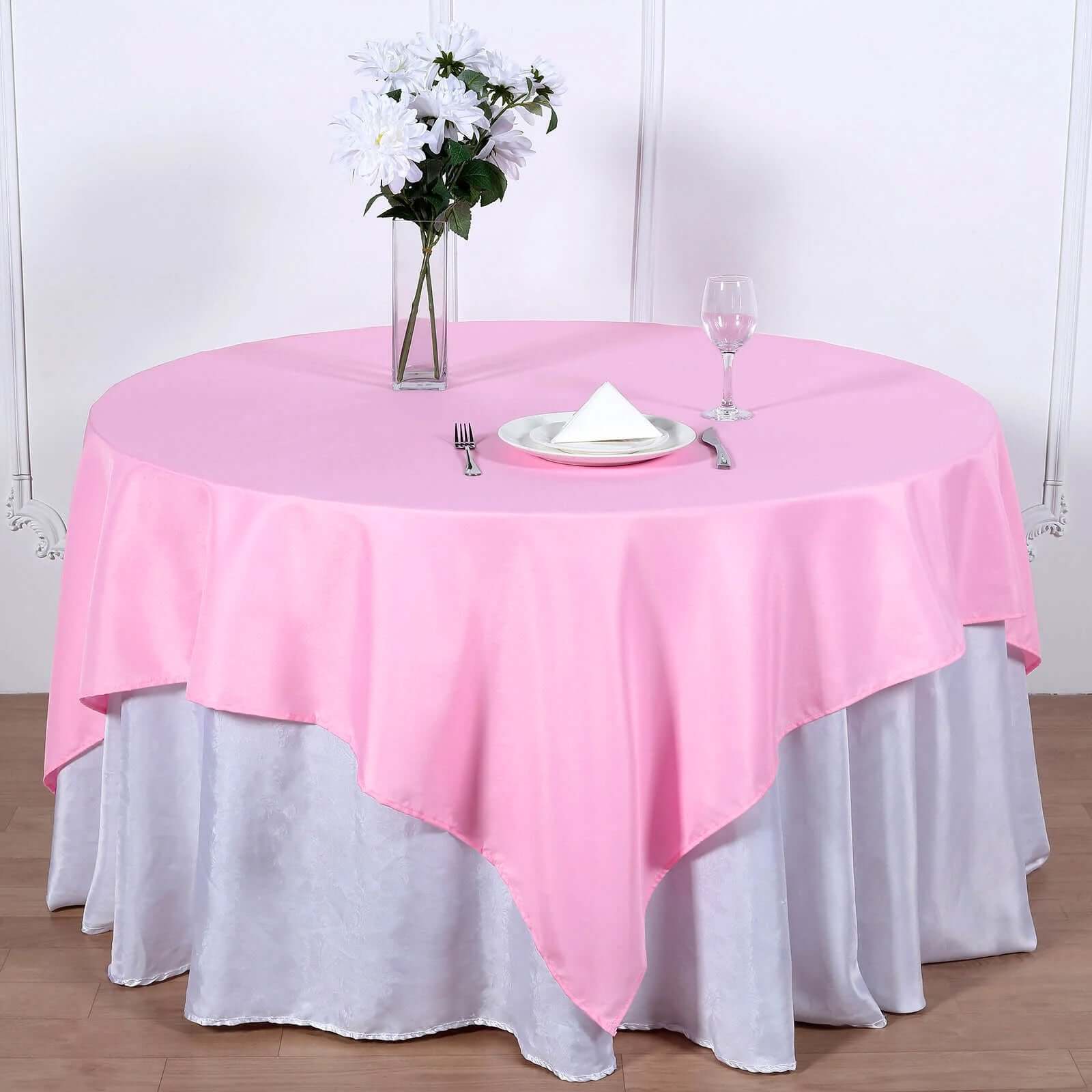 Polyester Square Table Overlay 70"x70" Pink - Wrinkle-Resistant Table Topper - Image 2