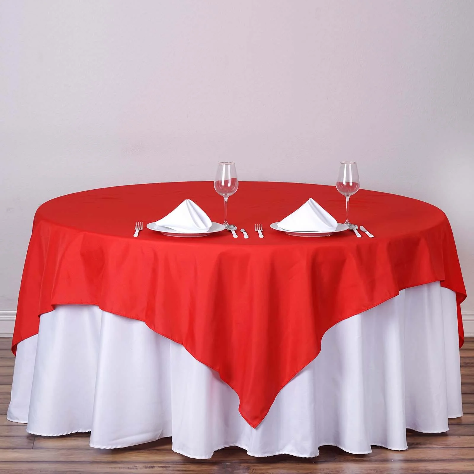 Polyester Square Table Overlay 70"x70" Red - Wrinkle-Resistant Table Topper - Image 2