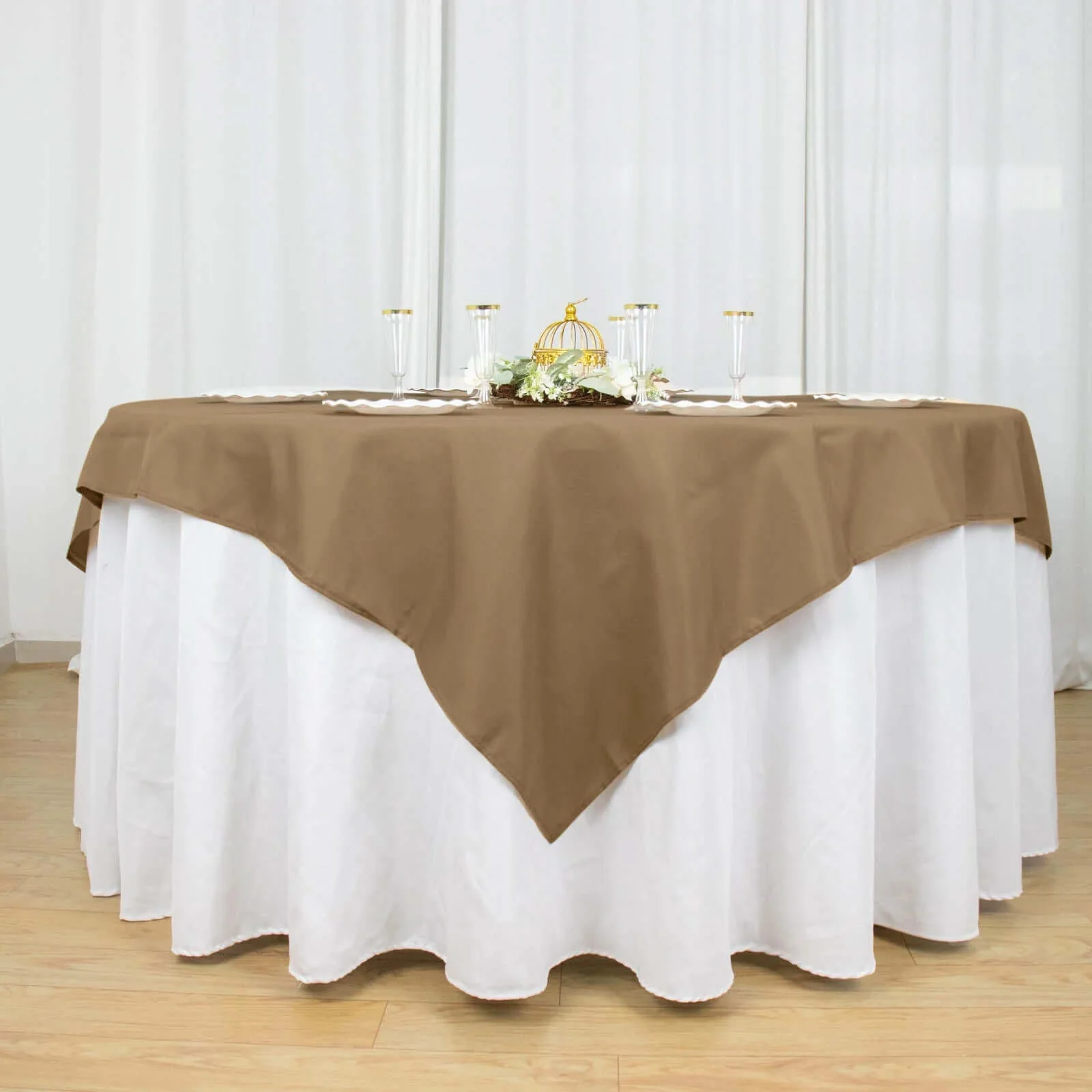 Polyester Square Table Overlay 70"x70" Taupe - Wrinkle-Resistant Table Topper - Image 3