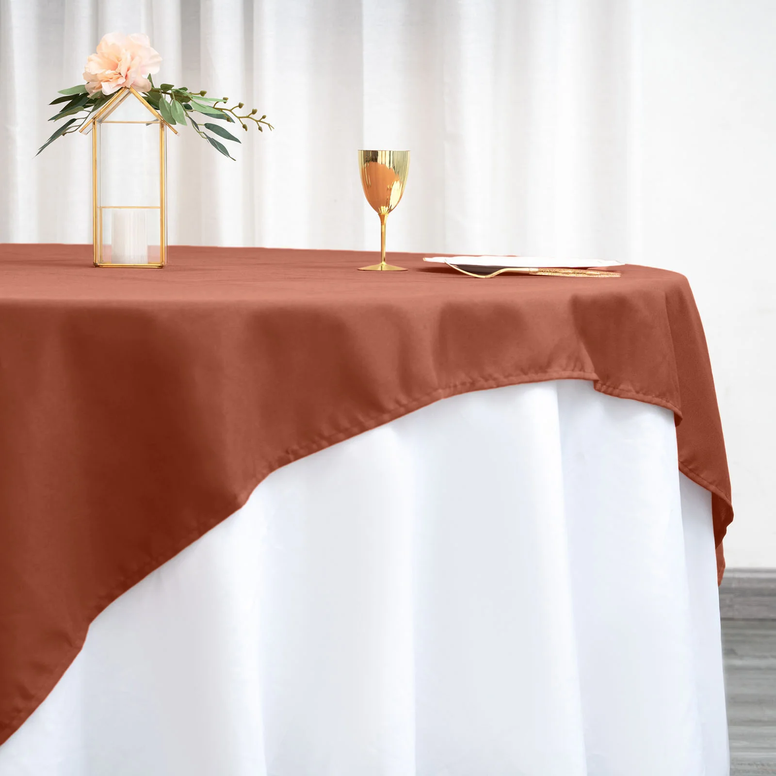 Polyester Square Table Overlay 70"x70" Terracotta (Rust) - Wrinkle-Resistant Table Topper - Image 2