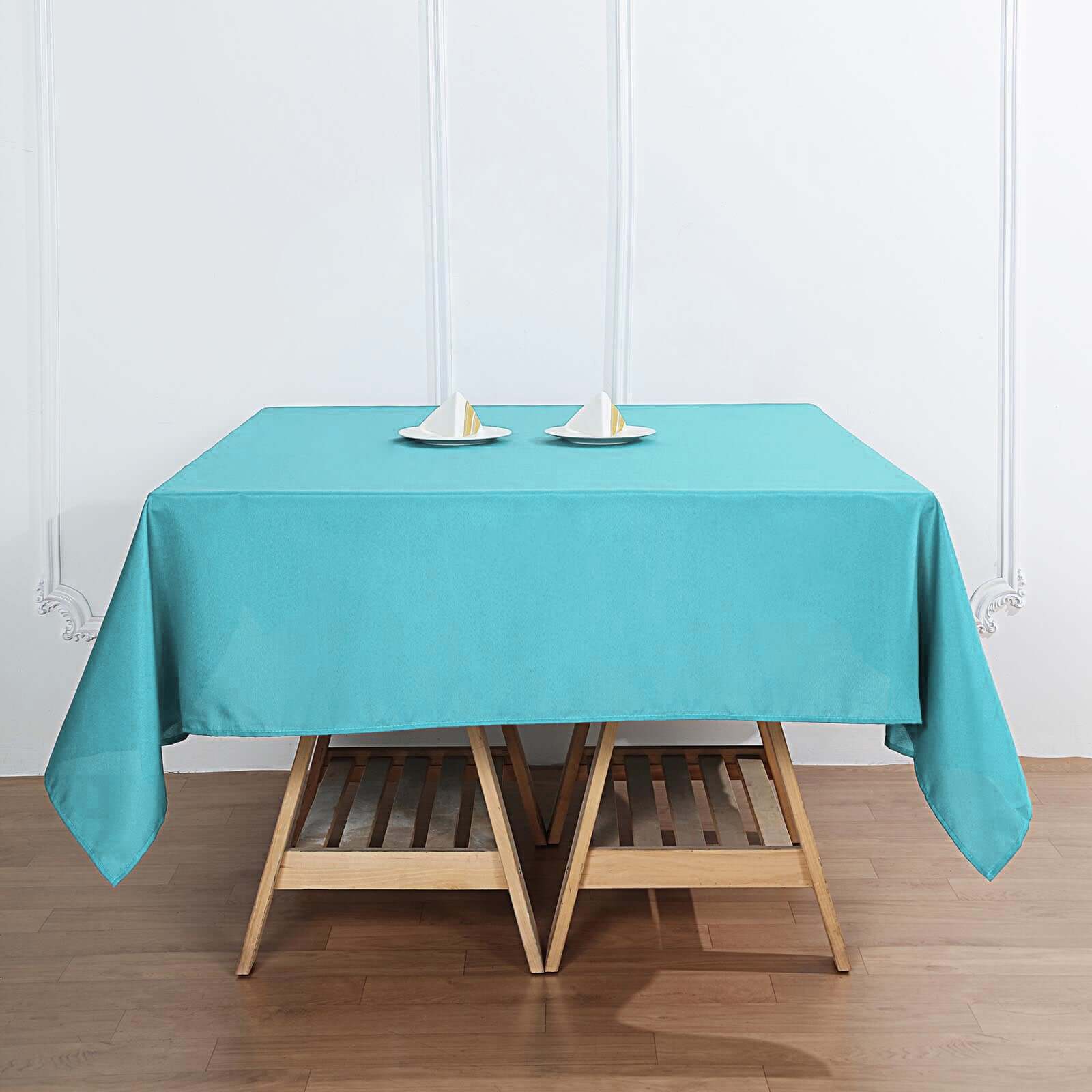 Polyester Square Table Overlay 70"x70" Turquoise - Wrinkle-Resistant Table Topper - Image 2