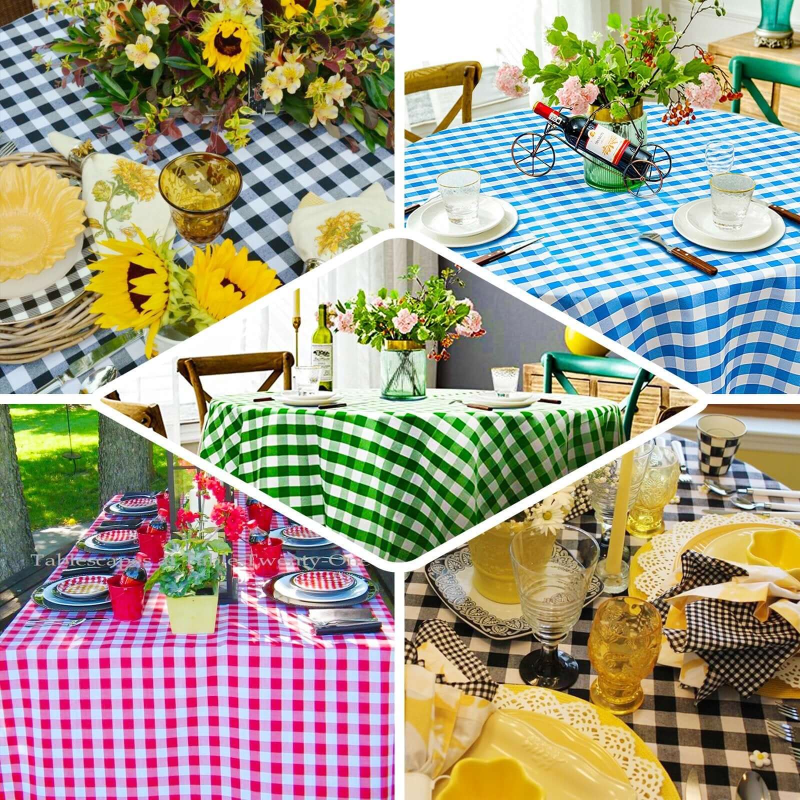 Polyester Square Table Overlay 70"x70" White/Black Checkered Buffalo Plaid Tablecloth Topper - Image 4