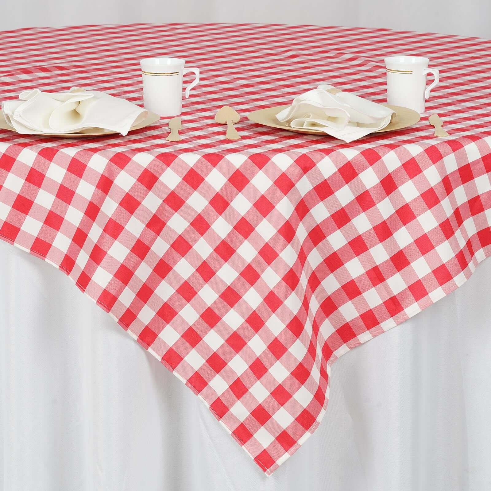 Polyester Square Table Overlay 70"x70" White/Red Checkered Buffalo Plaid Design - Classic Style for Everyday Use - Image 2