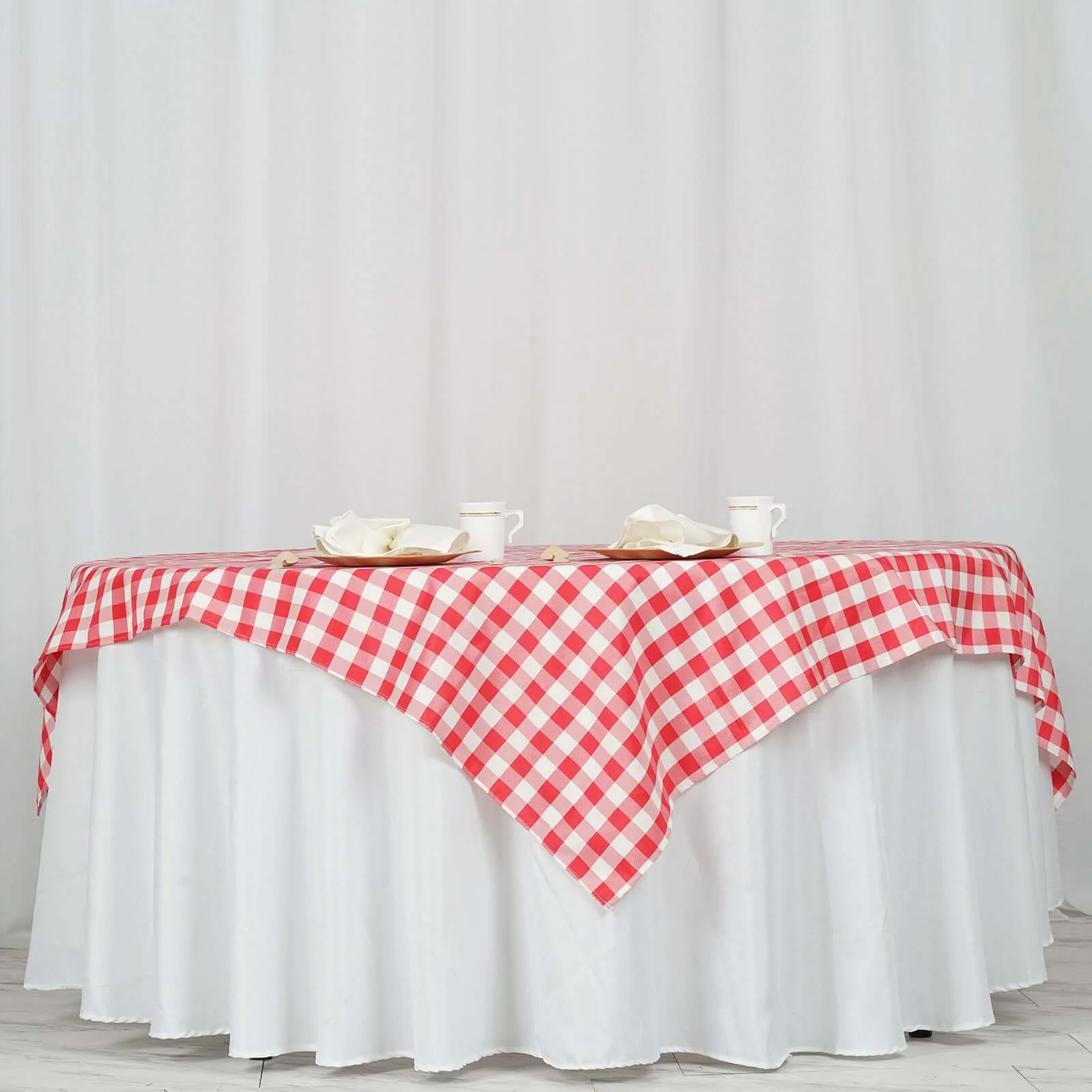 Polyester Square Table Overlay 70"x70" White/Red Checkered Buffalo Plaid Design - Classic Style for Everyday Use - Image 5