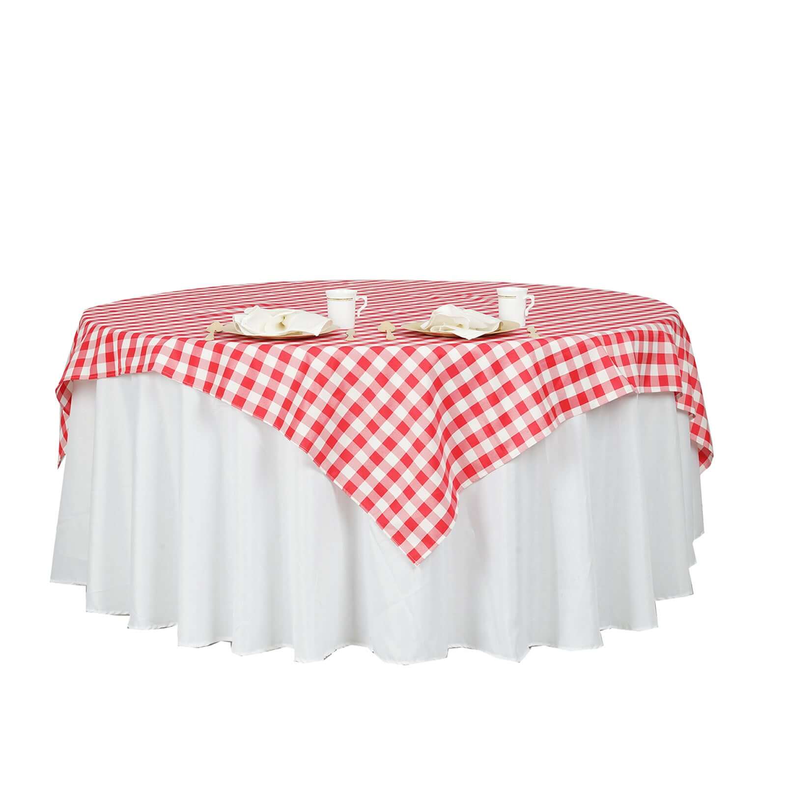 Polyester Square Table Overlay 70"x70" White/Red Checkered Buffalo Plaid Design - Classic Style for Everyday Use - Image 7