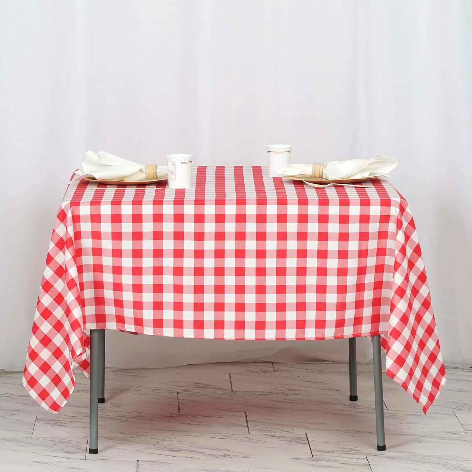 Polyester Square Table Overlay 70"x70" White/Red Checkered Buffalo Plaid Design - Classic Style for Everyday Use - Image 9