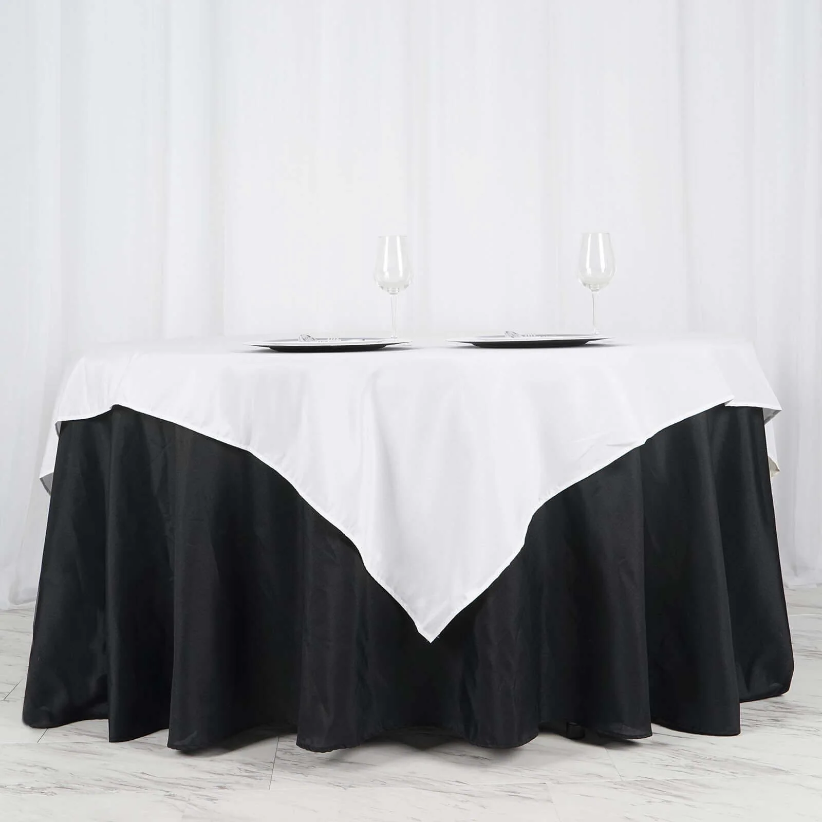 Polyester Square Table Overlay 70"x70" White - Wrinkle-Resistant Table Topper for Weddings & Events - Image 2