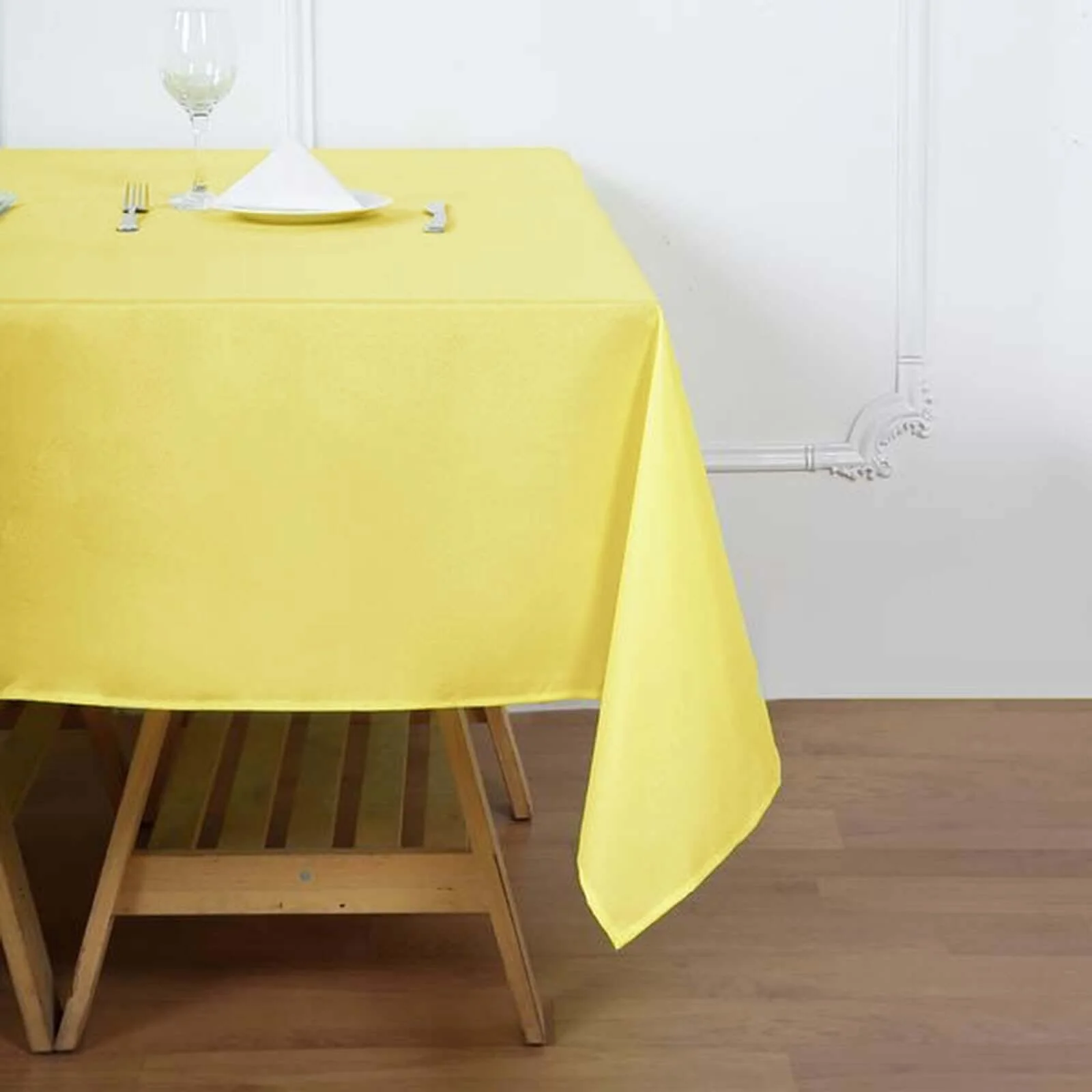 Polyester Square Table Overlay 70"x70" Yellow - Wrinkle-Resistant Table Topper - Image 6