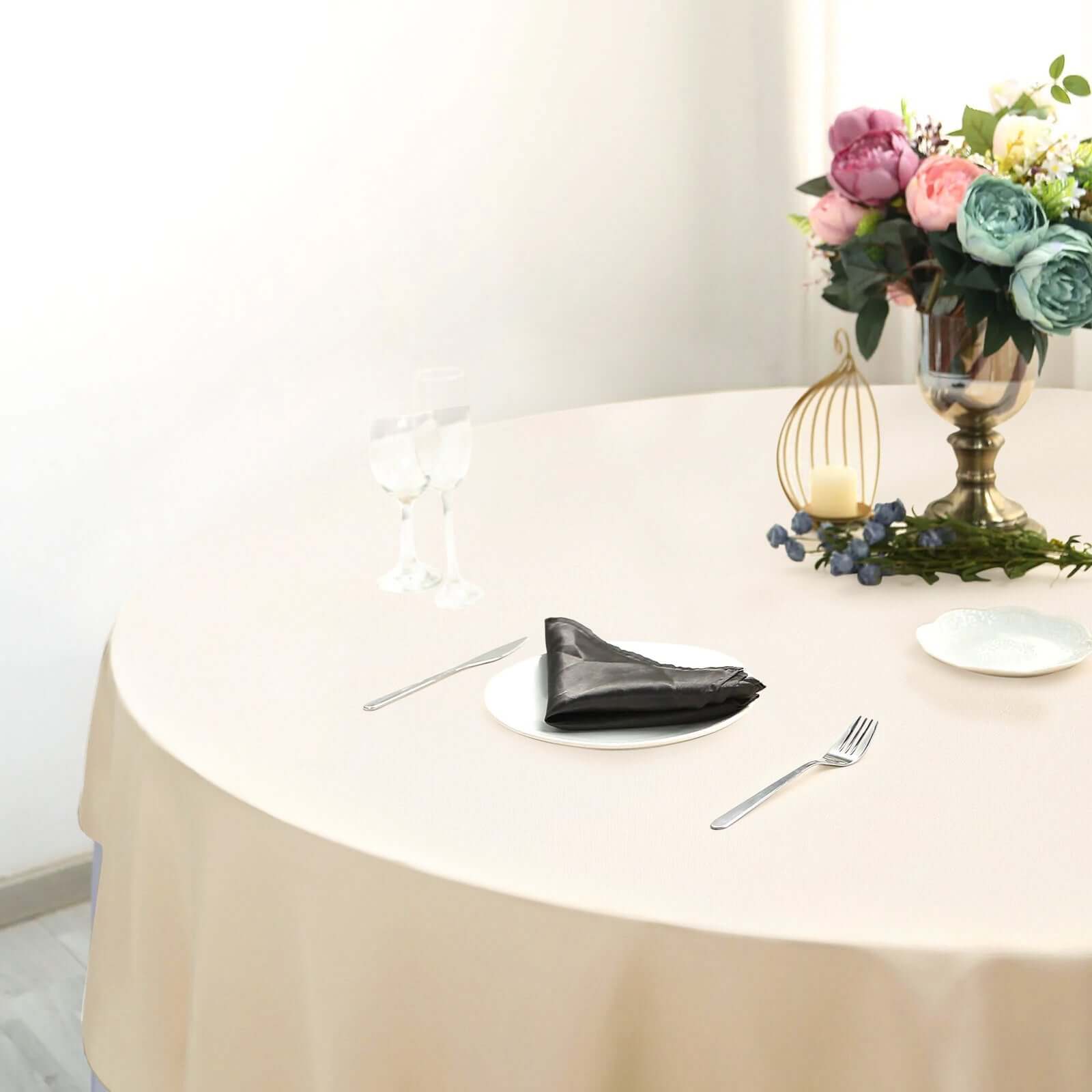 Polyester Square Table Overlay 90"x90" Beige - Wrinkle-Resistant & Durable Table Topper - Image 2