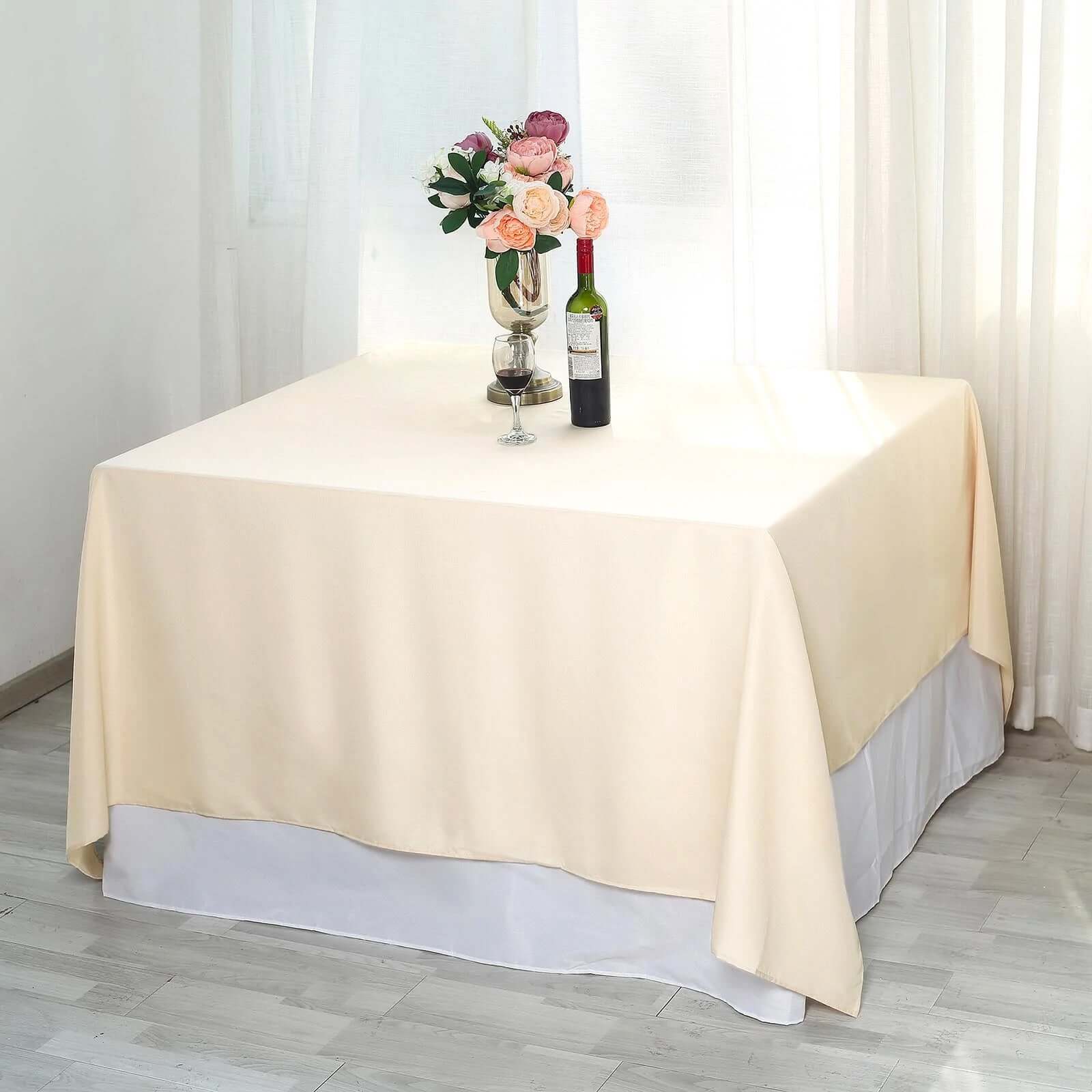 Polyester Square Table Overlay 90"x90" Beige - Wrinkle-Resistant & Durable Table Topper - Image 5